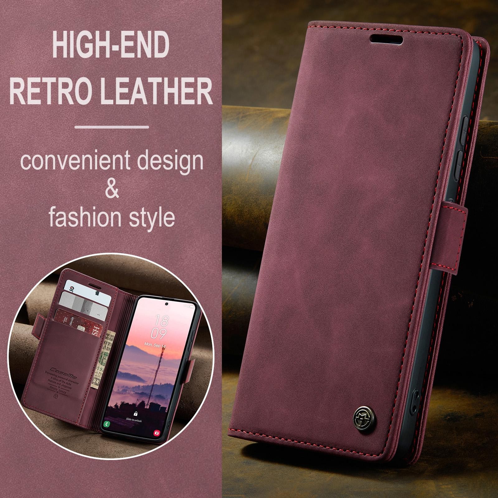 CaseMe 013 Samsung Galaxy S26 Ultra 5G Retro Leather Θήκη Βιβλίο - Red