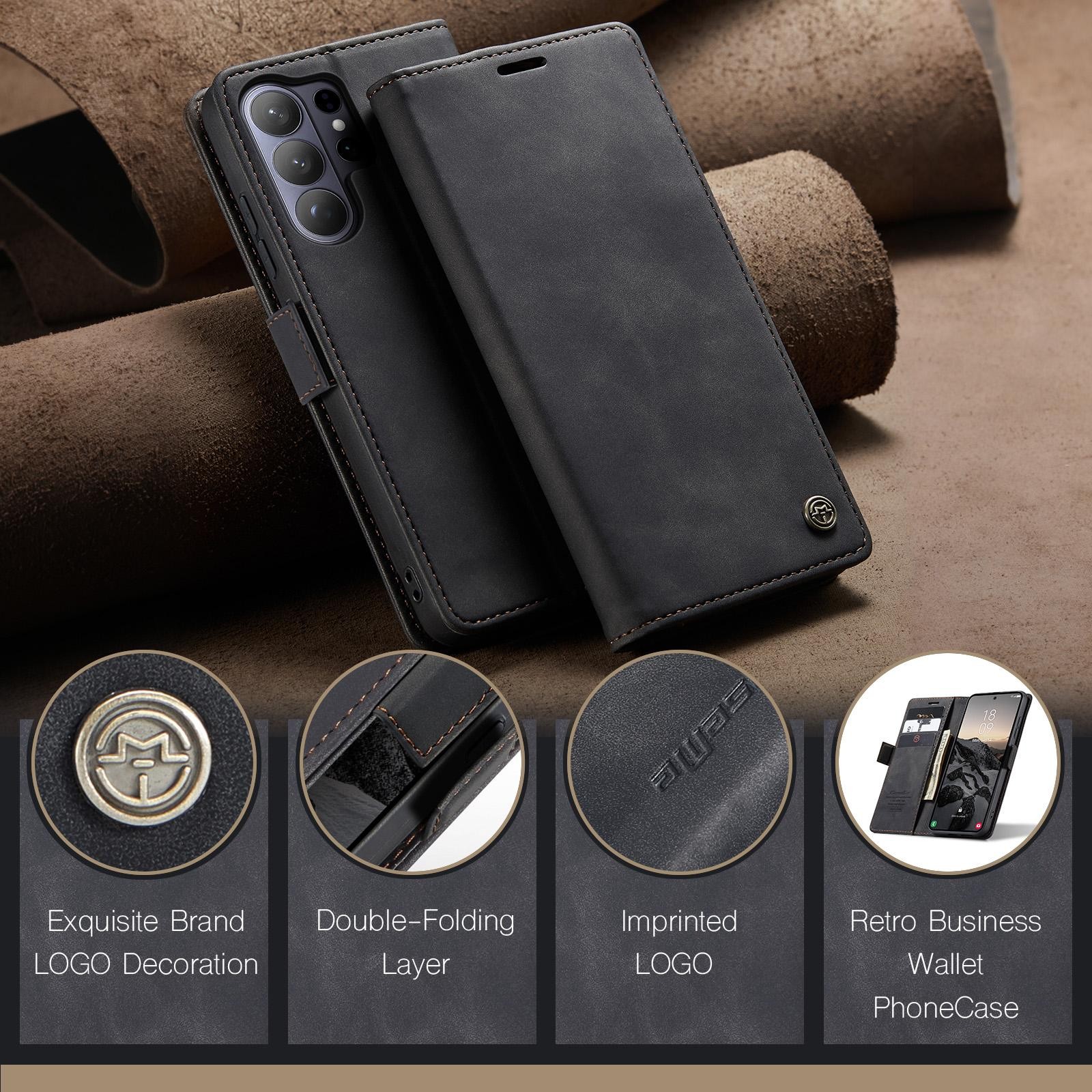 CaseMe 013 Samsung Galaxy S26 Ultra 5G Retro Leather Θήκη Βιβλίο - Black