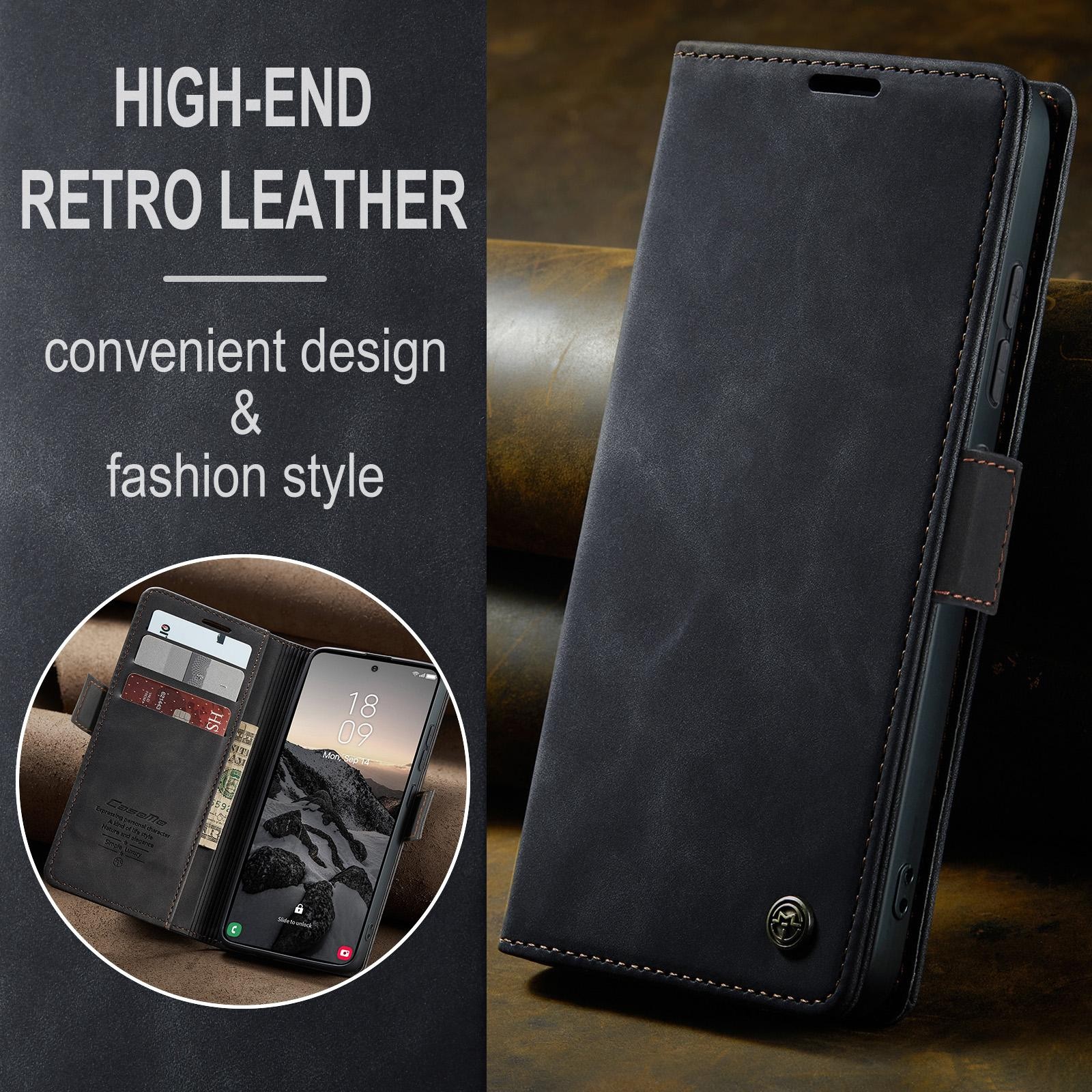 CaseMe 013 Samsung Galaxy S26 Ultra 5G Retro Leather Θήκη Βιβλίο - Black