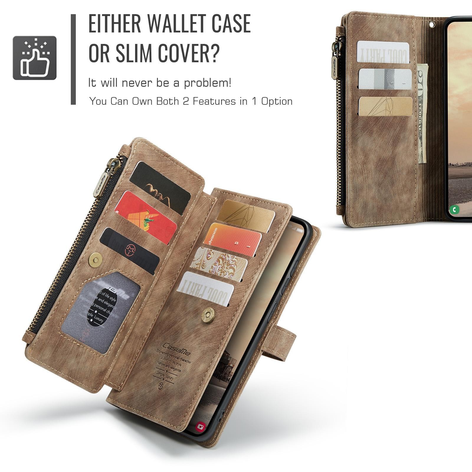 CaseMe C30 Samsung Galaxy S26 Ultra 5G Card Slots Zipper Θήκη Πορτοφόλι Δερμάτινη –Brown