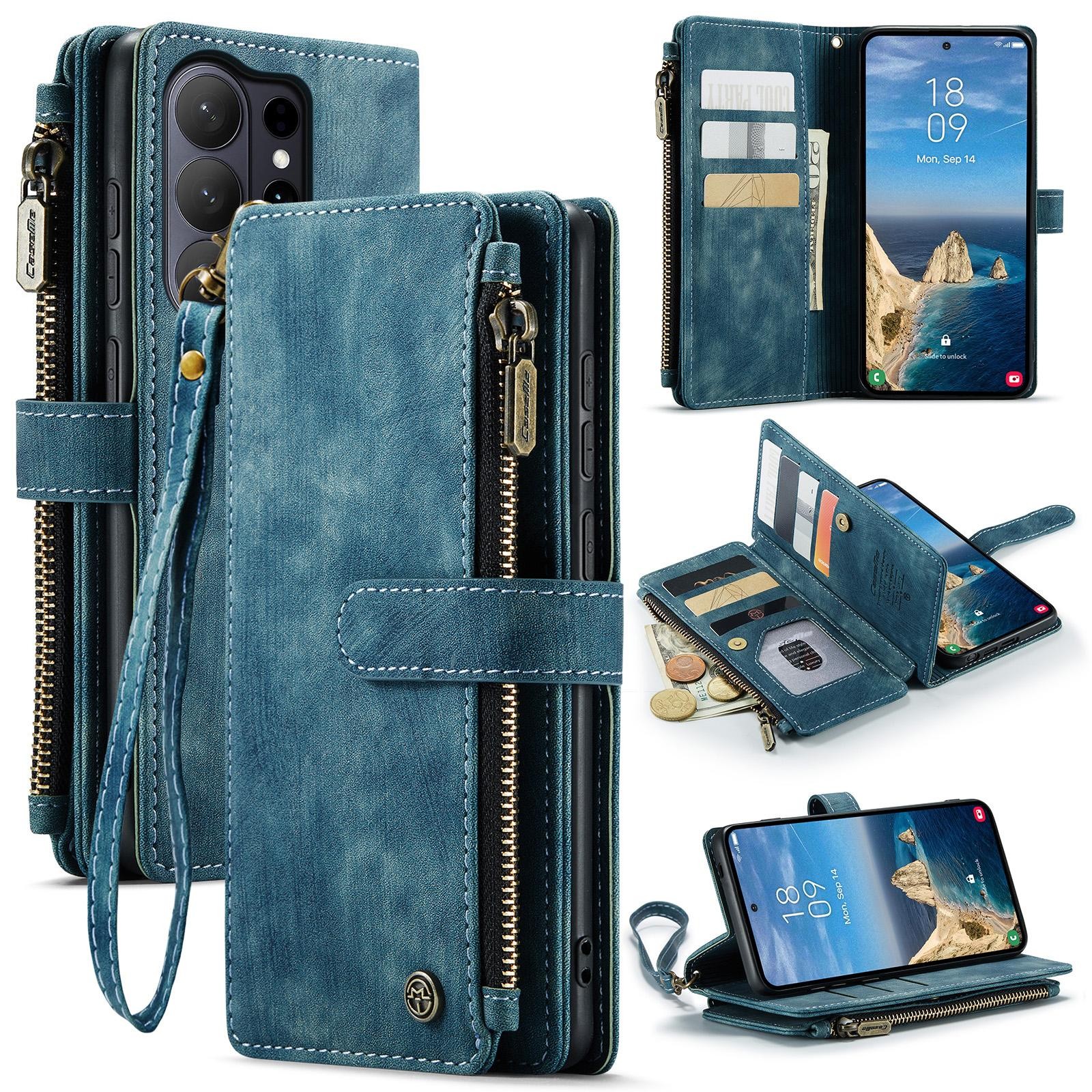 CaseMe C30 Samsung Galaxy S26 Ultra 5G Card Slots Zipper Θήκη Πορτοφόλι Δερμάτινη – Blue