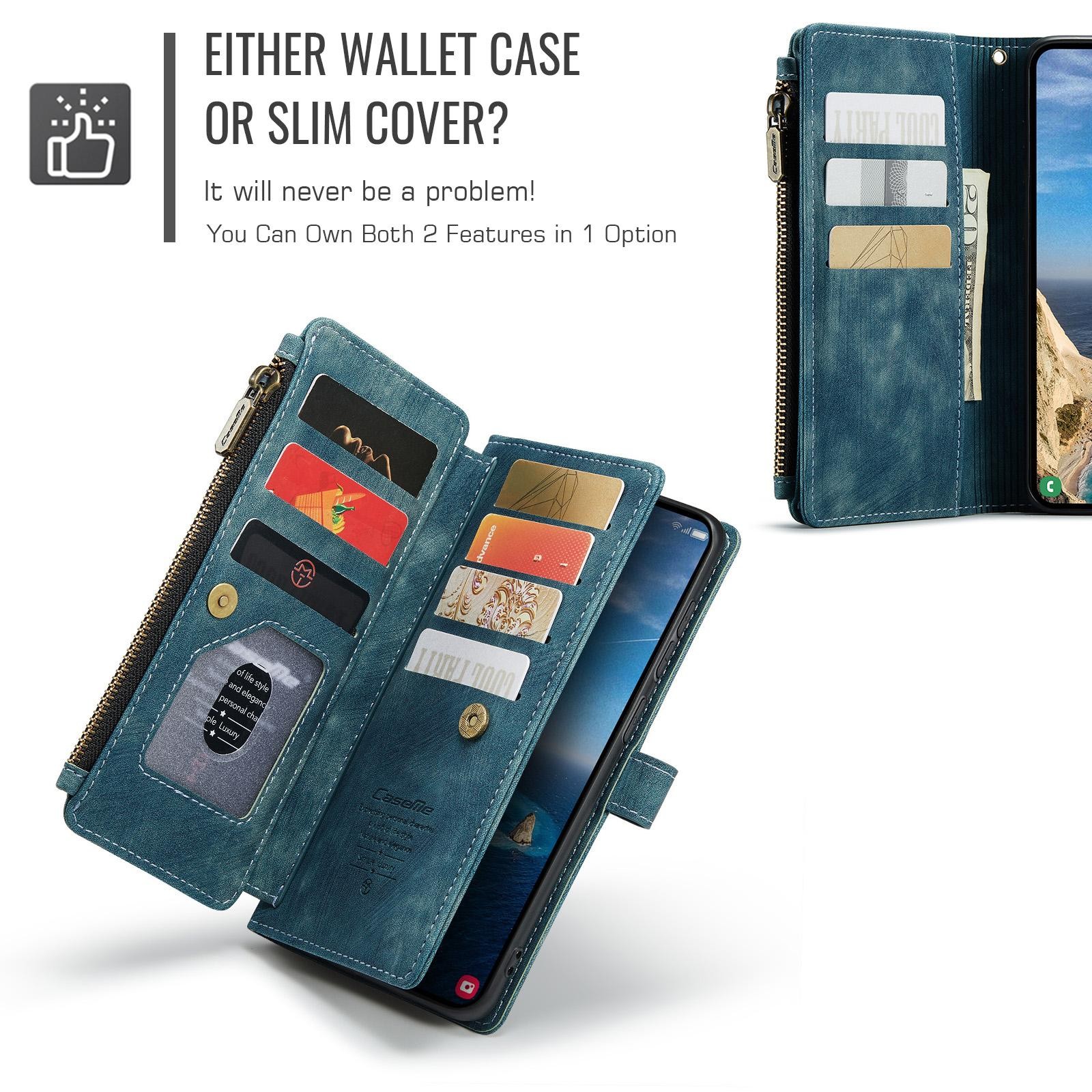 CaseMe C30 Samsung Galaxy S26 Ultra 5G Card Slots Zipper Θήκη Πορτοφόλι Δερμάτινη – Blue