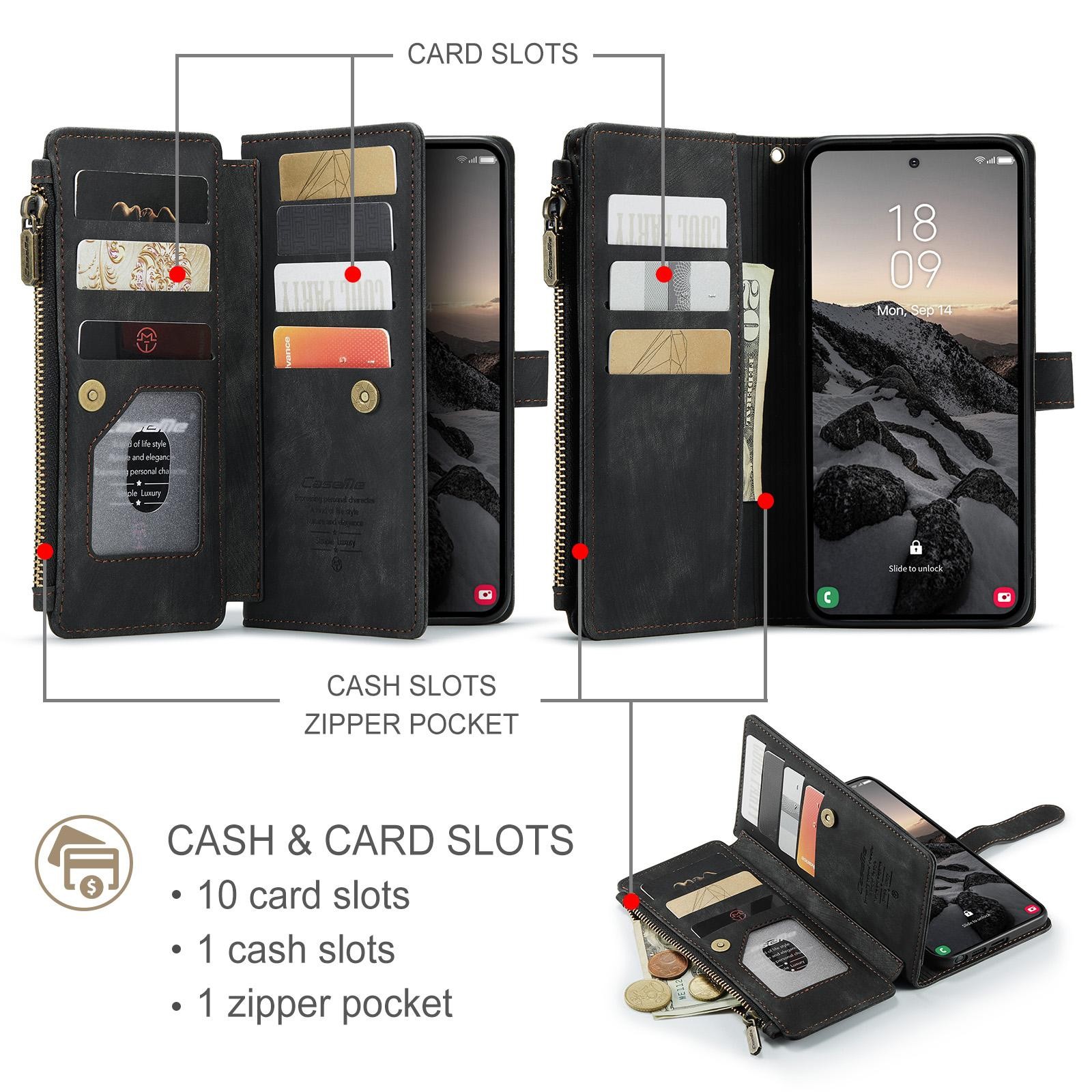 CaseMe C30 Samsung Galaxy S26 Ultra 5G Card Slots Zipper Θήκη Πορτοφόλι Δερμάτινη –Black