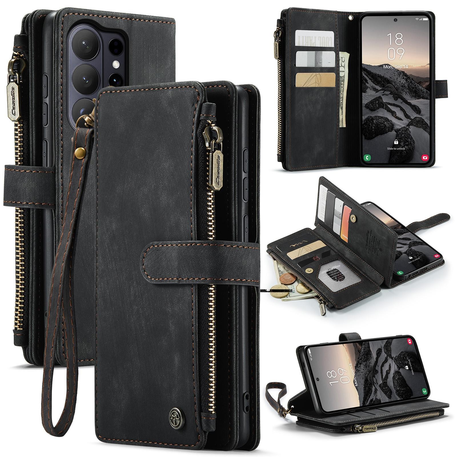 CaseMe C30 Samsung Galaxy S26 Ultra 5G Card Slots Zipper Θήκη Πορτοφόλι Δερμάτινη –Black