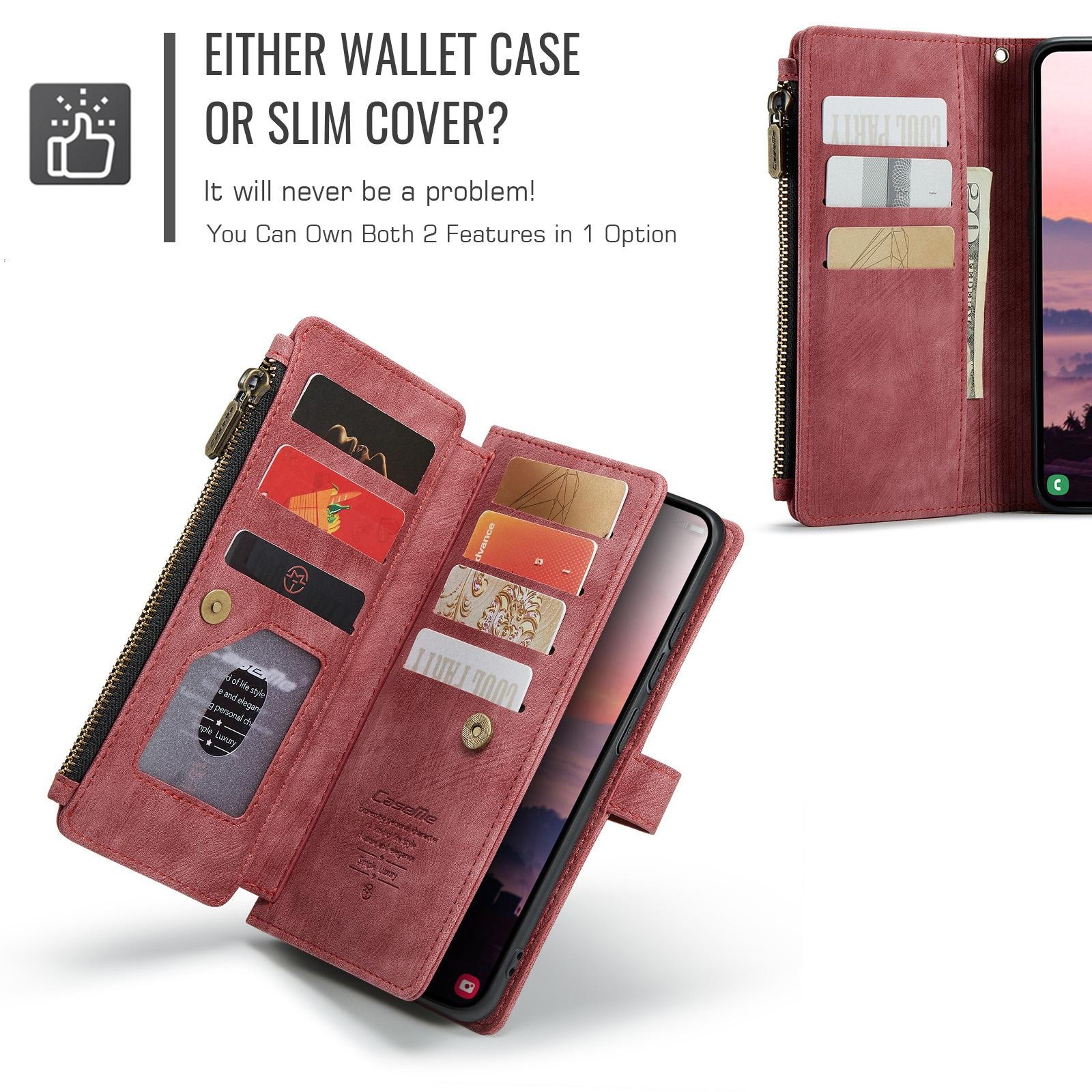 CaseMe C30 Samsung Galaxy S26 Ultra 5G Card Slots Zipper Θήκη Πορτοφόλι Δερμάτινη–Red