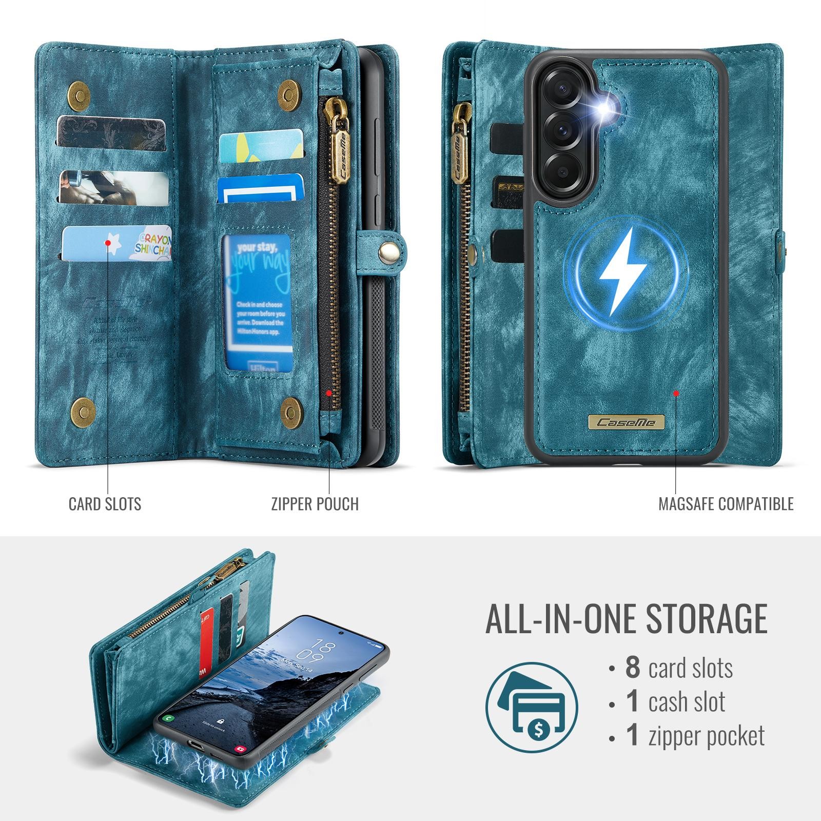 CaseMe 008 Samsung Galaxy A57 5G Θήκη Πορτοφόλι με Αποσπώμενη Θήκη Σιλικόνης - Blue