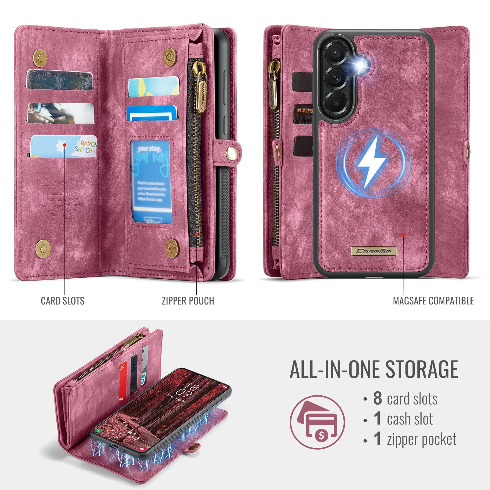 CaseMe 008 Samsung Galaxy A57 5G Θήκη Πορτοφόλι με Αποσπώμενη Θήκη Σιλικόνης -Wine Red