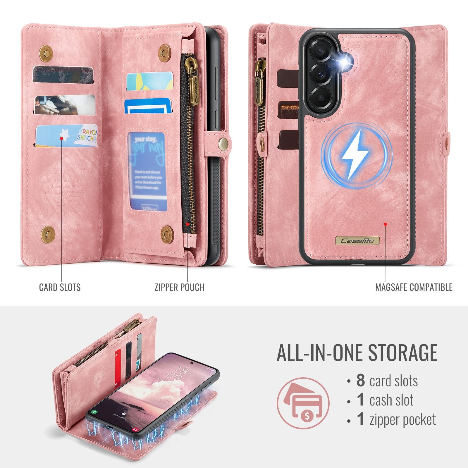 CaseMe 008 Samsung Galaxy A57 5GΘήκη Πορτοφόλι με Αποσπώμενη Θήκη Σιλικόνης - Pink