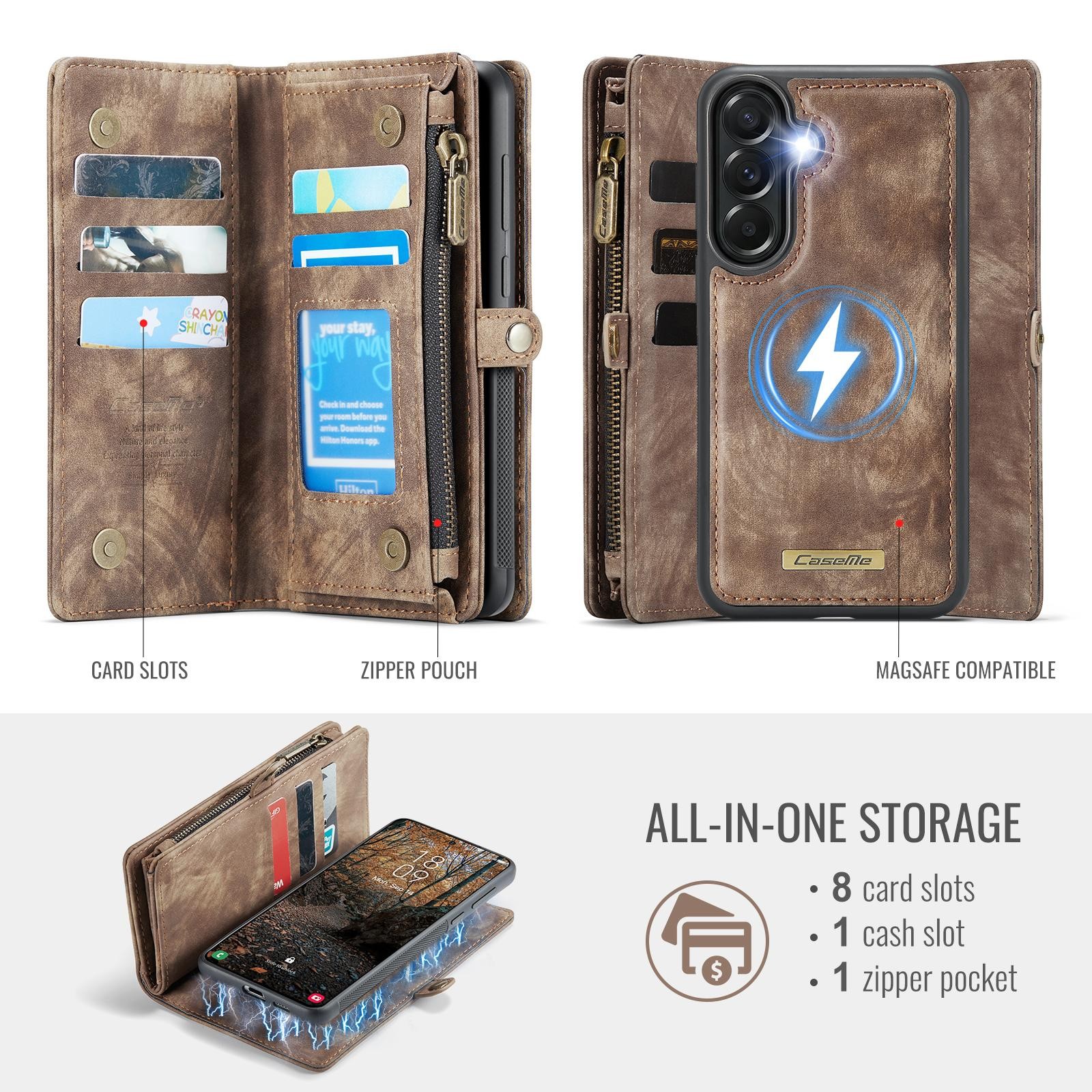 CaseMe 008 Samsung Galaxy A57 5G Θήκη Πορτοφόλι με Αποσπώμενη Θήκη Σιλικόνης -Brown