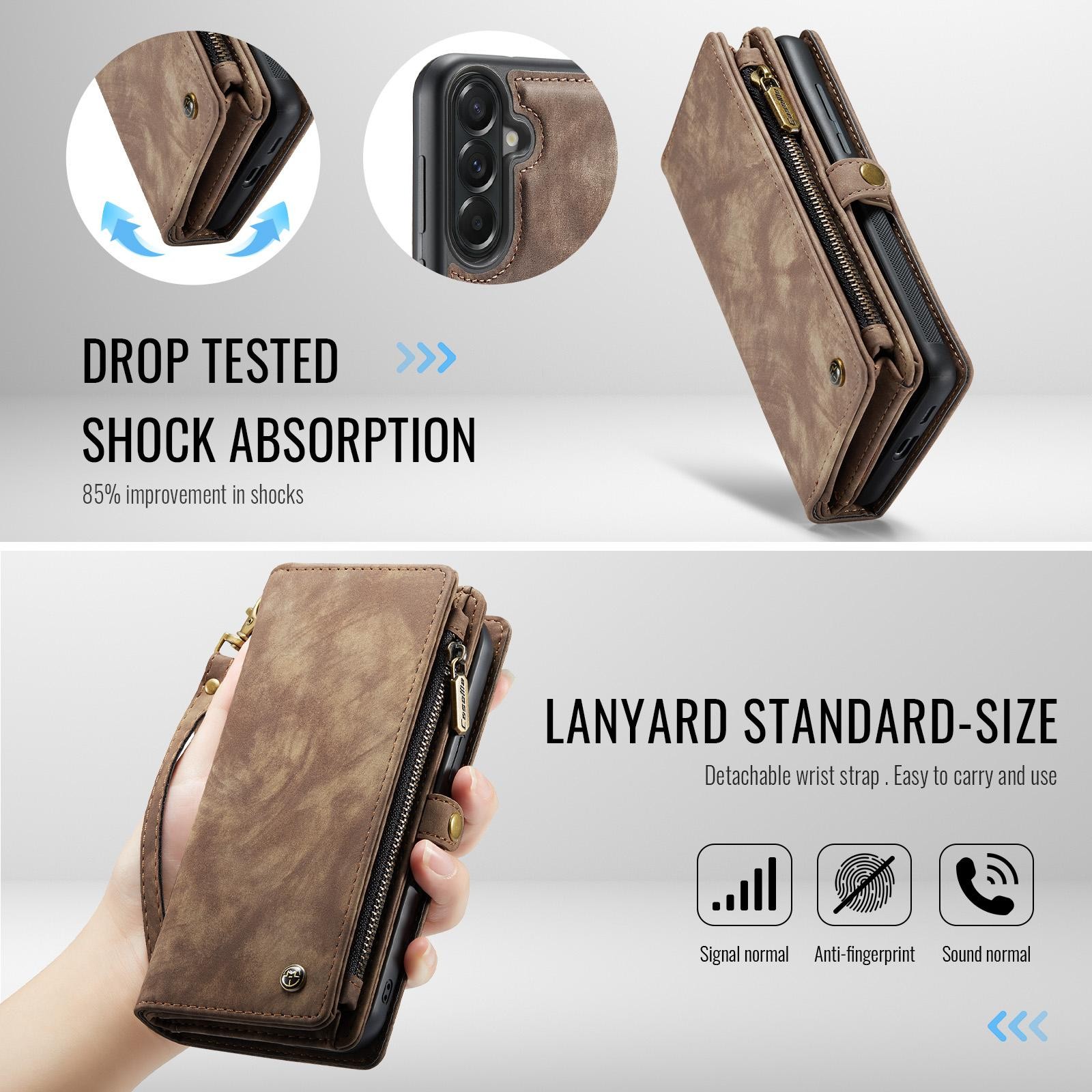 CaseMe 008 Samsung Galaxy A57 5G Θήκη Πορτοφόλι με Αποσπώμενη Θήκη Σιλικόνης -Brown