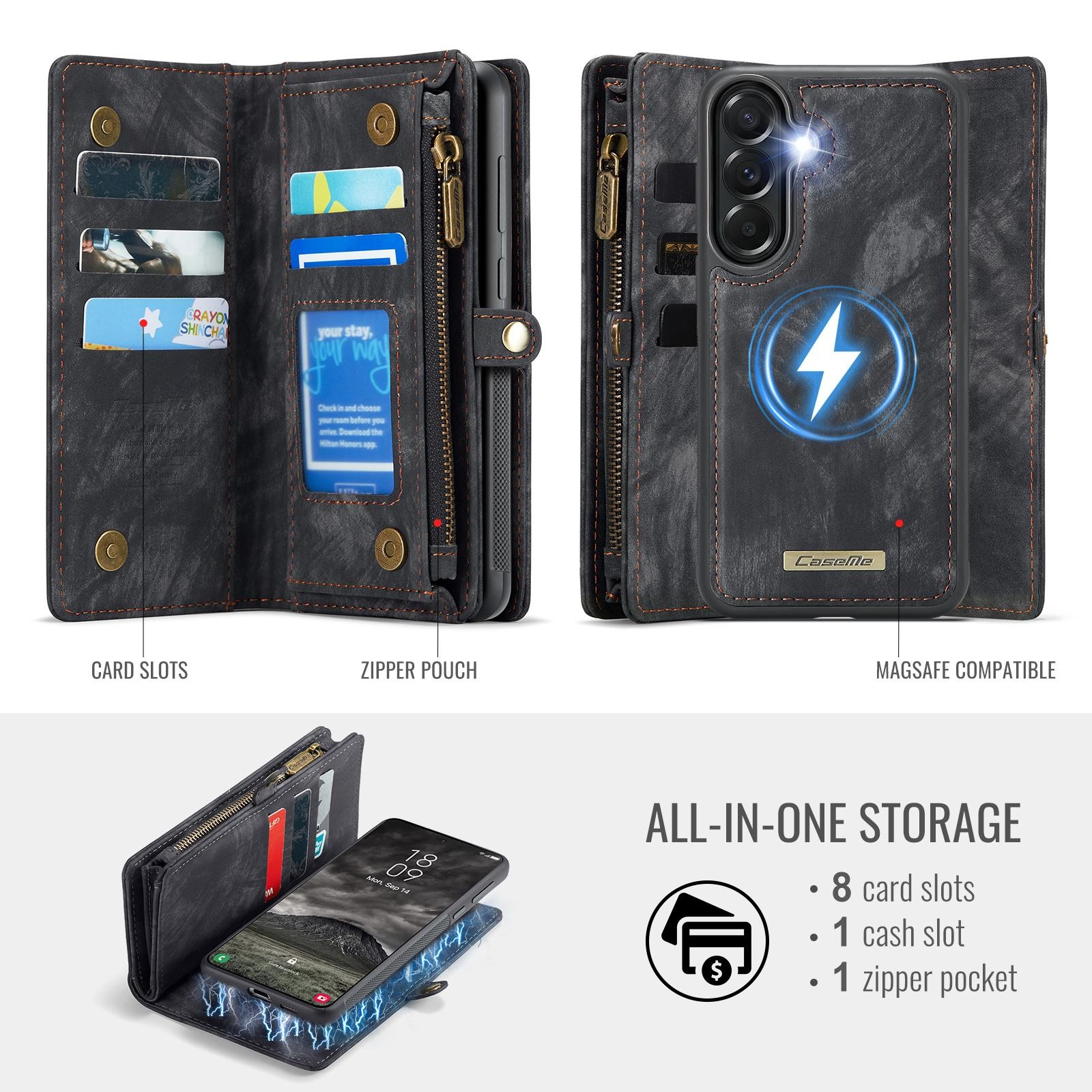 CaseMe 008 Samsung Galaxy A57 5G Θήκη Πορτοφόλι με Αποσπώμενη Θήκη Σιλικόνης - Black