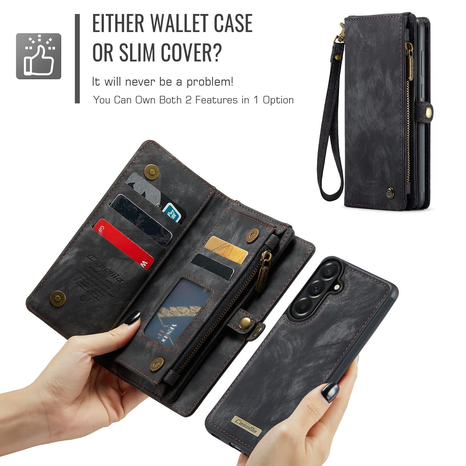CaseMe 008 Samsung Galaxy A57 5G Θήκη Πορτοφόλι με Αποσπώμενη Θήκη Σιλικόνης - Black