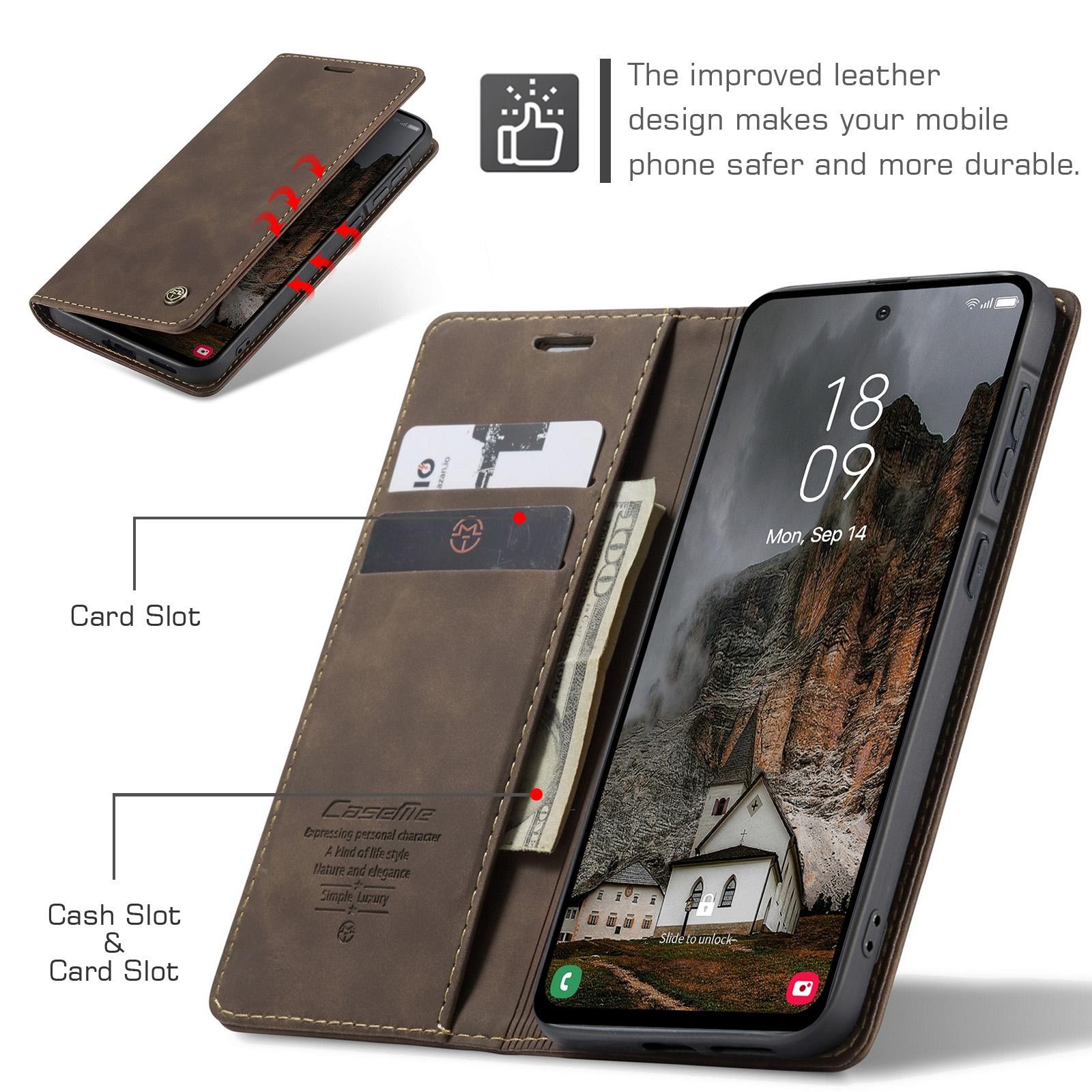 CaseMe 013 Samsung Galaxy A57 5G Retro Leather Θήκη Βιβλίο - Coffee