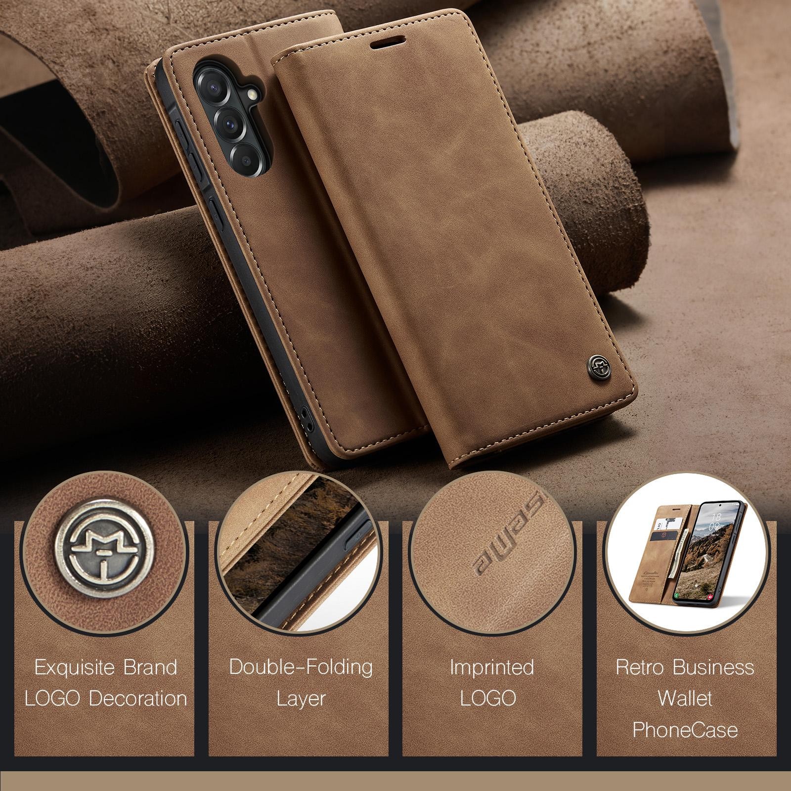 CaseMe 013 Samsung Galaxy A57 5G Retro Leather Θήκη Βιβλίο - Brown