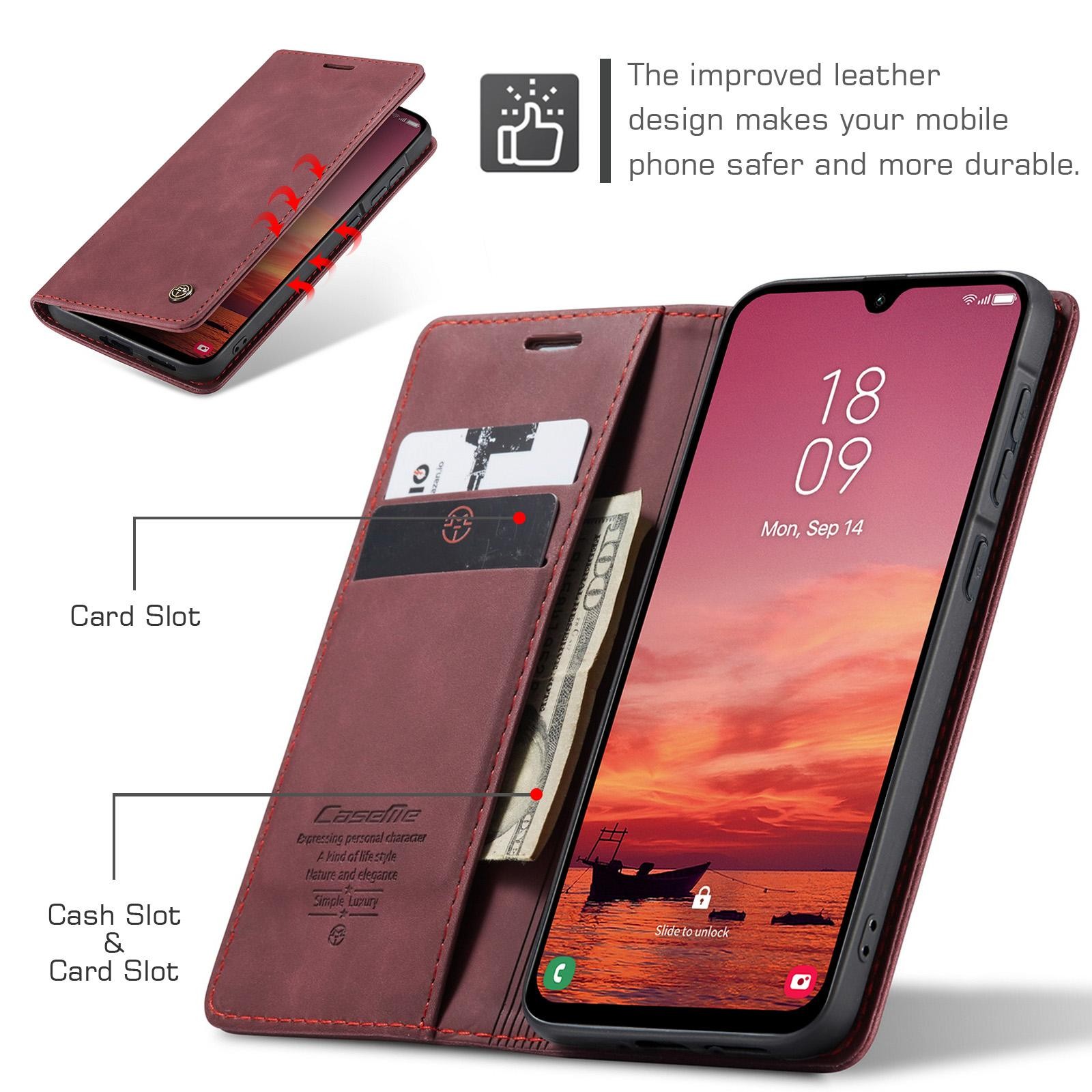 CaseMe 013 Samsung Galaxy A57 5G Retro Leather Θήκη Βιβλίο - Red