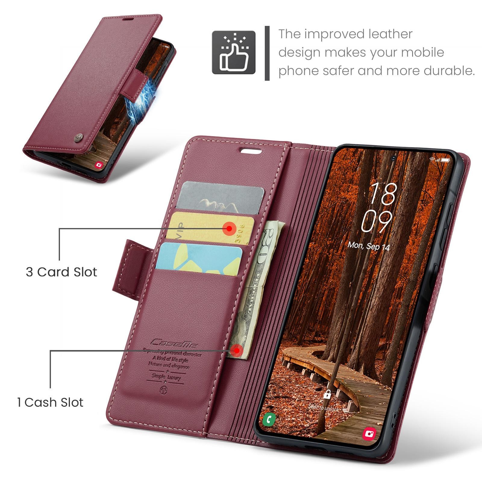 CaseMe 023 Samsung Galaxy A57 5G RFID Θήκη Πορτοφόλι Δερμάτινη – Red
