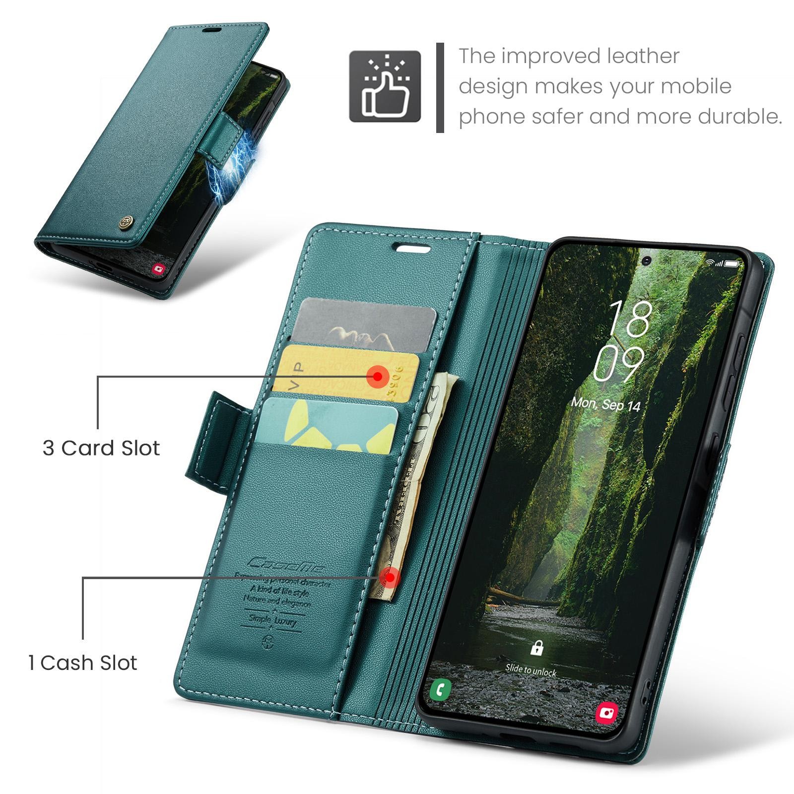 CaseMe 023 Samsung Galaxy A57 5G RFID Θήκη Πορτοφόλι Δερμάτινη – Green