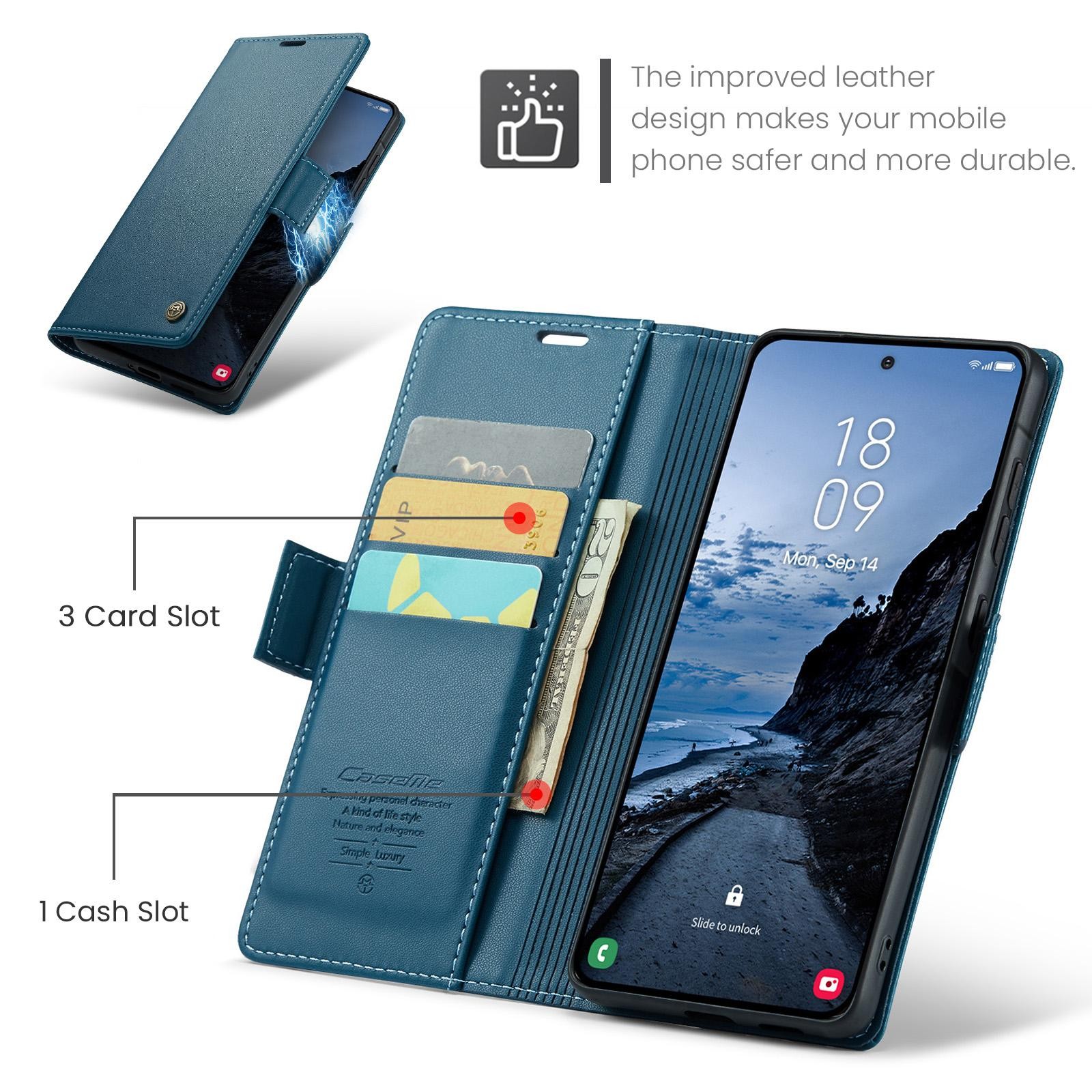 CaseMe 023 Samsung Galaxy A57 5G RFID Θήκη Πορτοφόλι Δερμάτινη –Blue