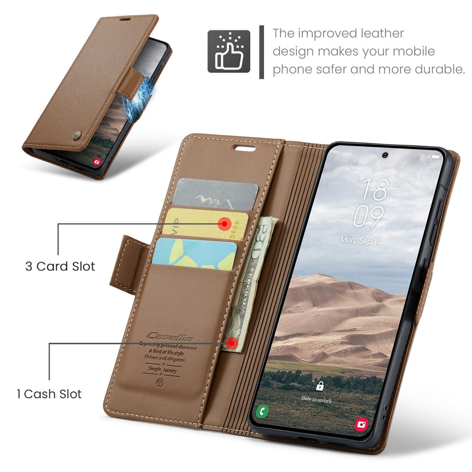 CaseMe 023 Samsung Galaxy A57 5G RFID Θήκη Πορτοφόλι Δερμάτινη–Brown