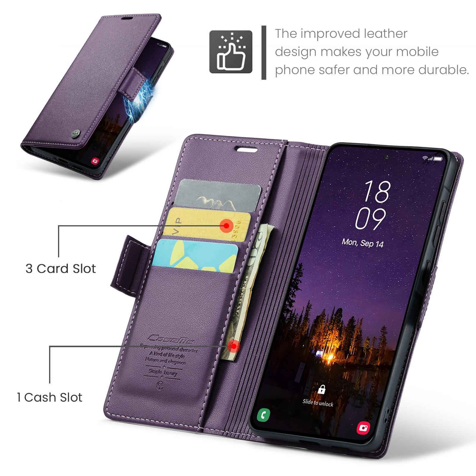CaseMe 023 Samsung Galaxy A57 5G RFID Θήκη Πορτοφόλι Δερμάτινη –Purple