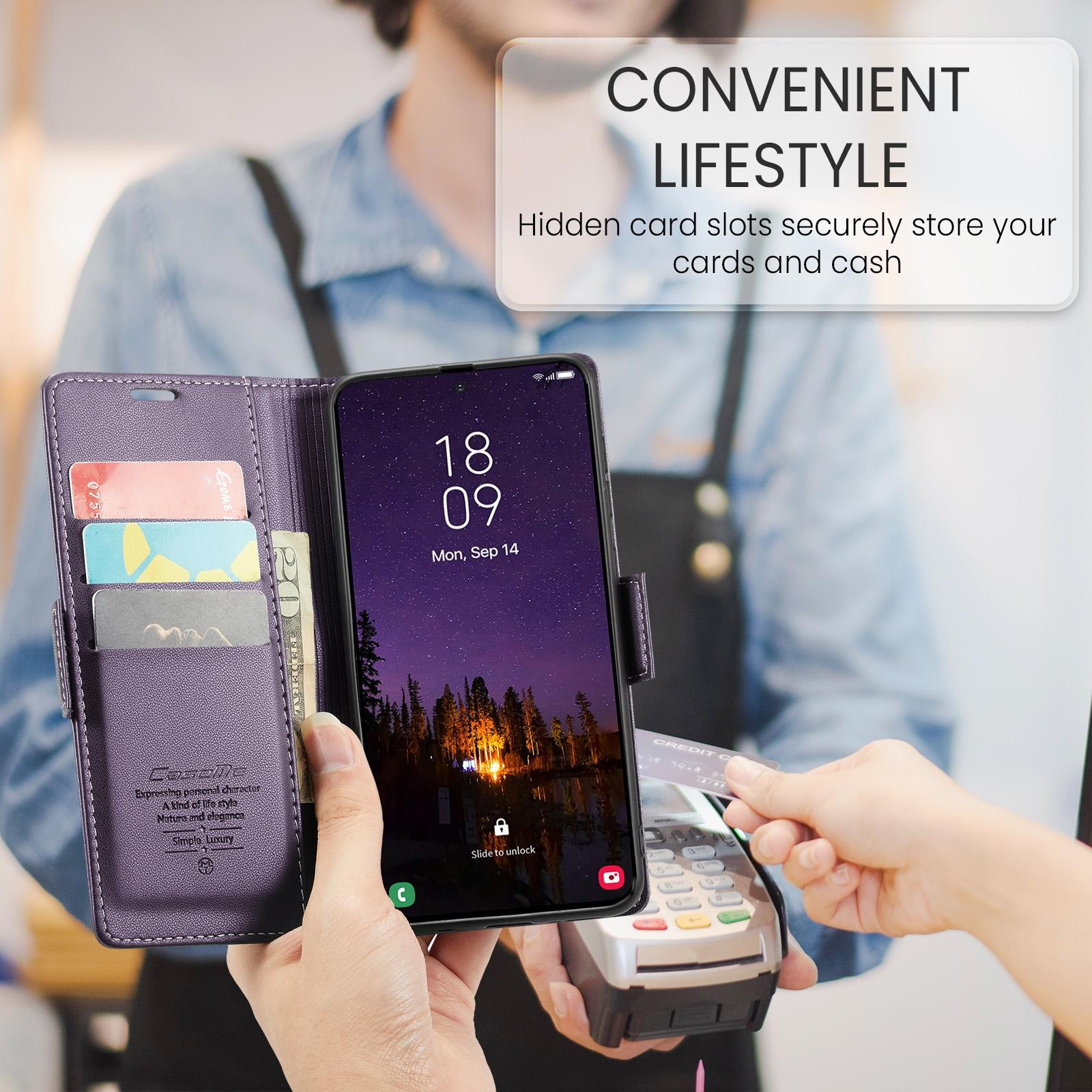 CaseMe 023 Samsung Galaxy A57 5G RFID Θήκη Πορτοφόλι Δερμάτινη –Purple