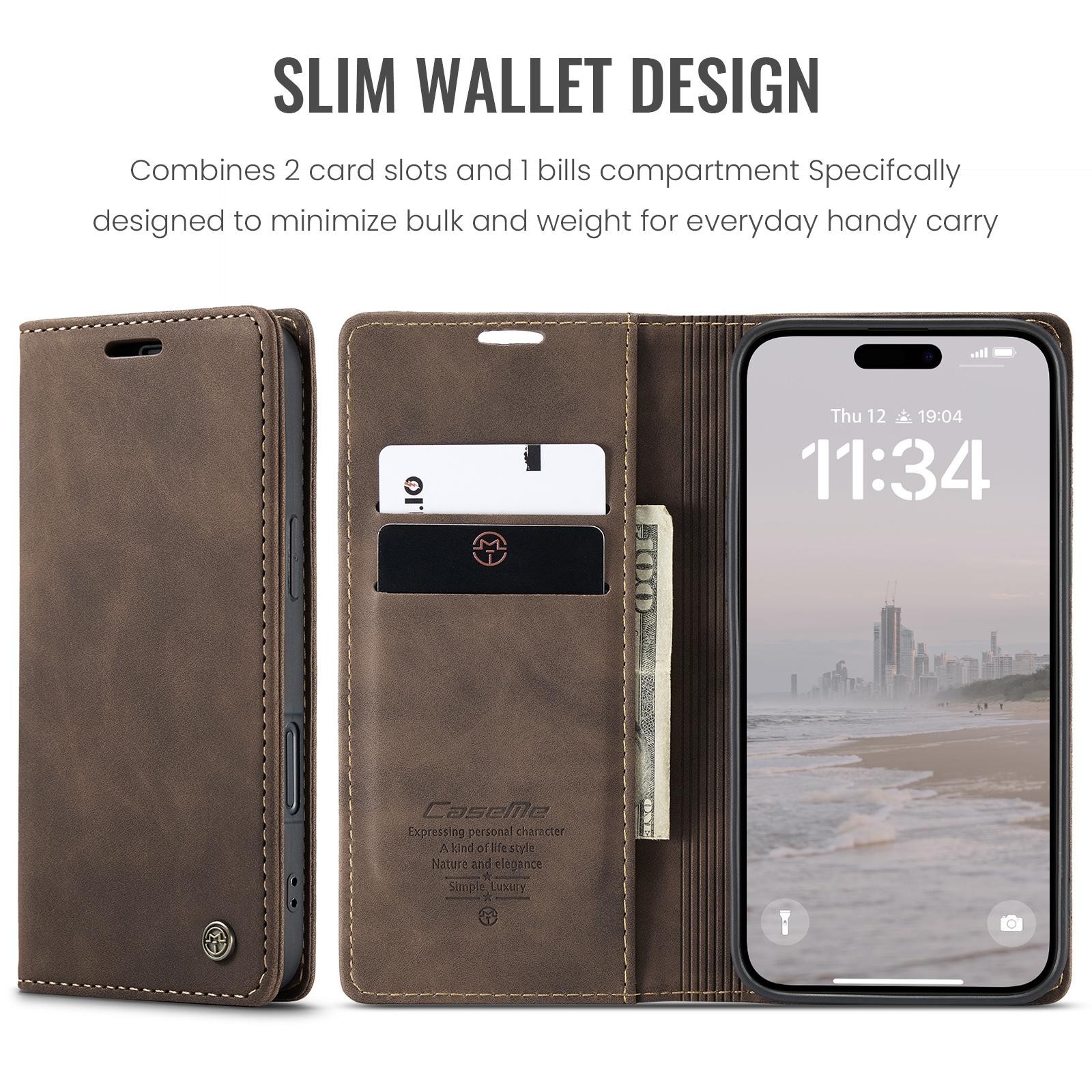 CaseMe 013 iPhone 16 Retro Leather Θήκη Βιβλίο -Coffee