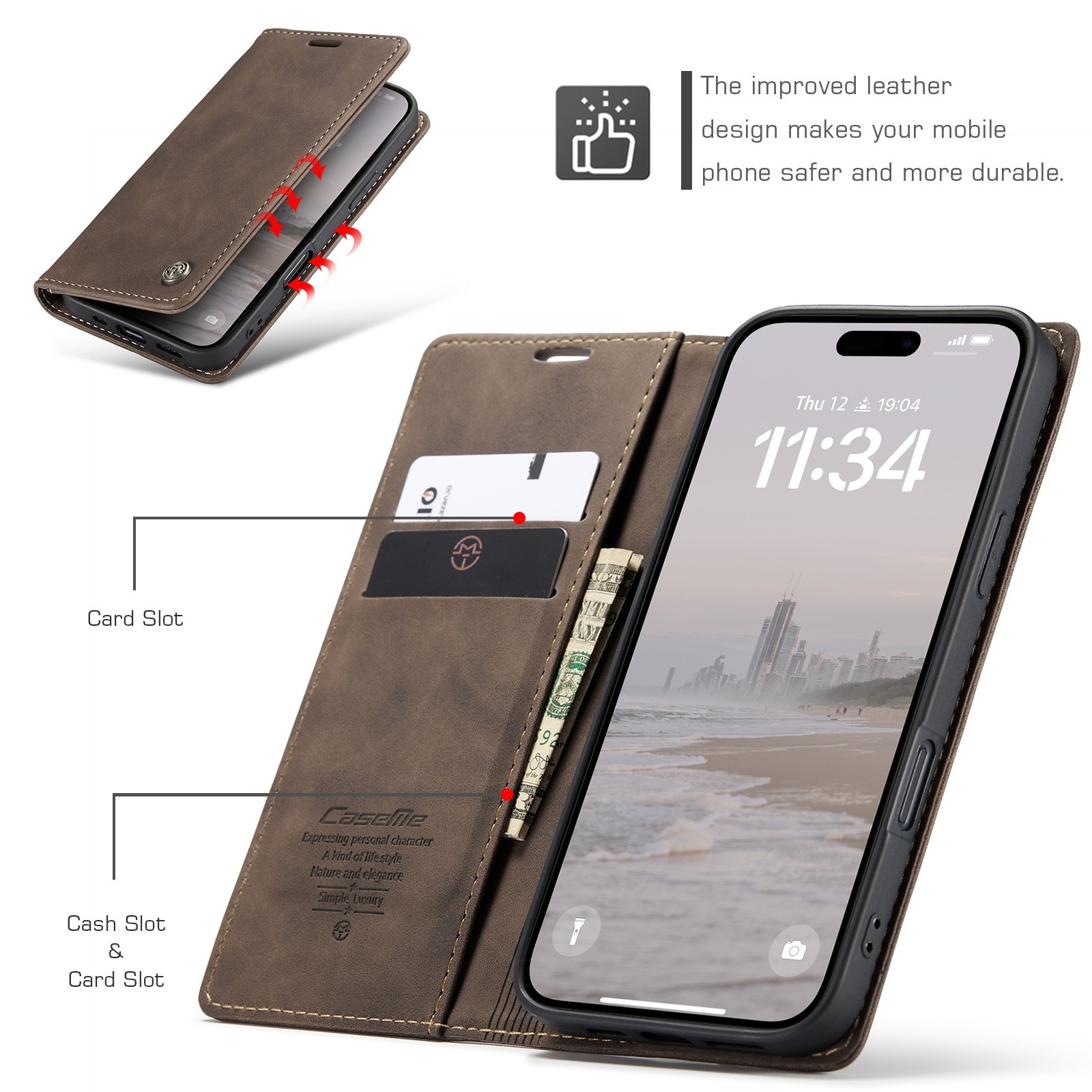 CaseMe 013 iPhone 16 Retro Leather Θήκη Βιβλίο -Coffee