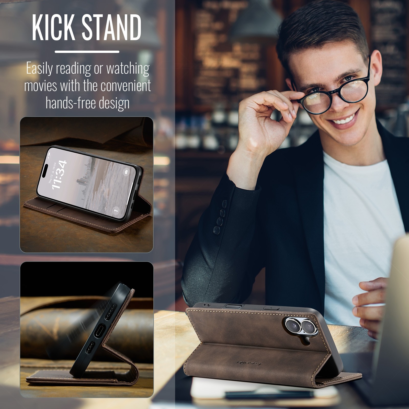 CaseMe 013 iPhone 16 Retro Leather Θήκη Βιβλίο -Coffee