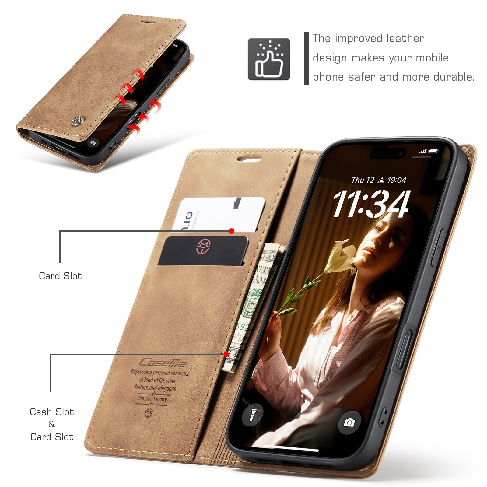 CaseMe 013 iPhone 16 Retro Leather Θήκη Βιβλίο -Brown