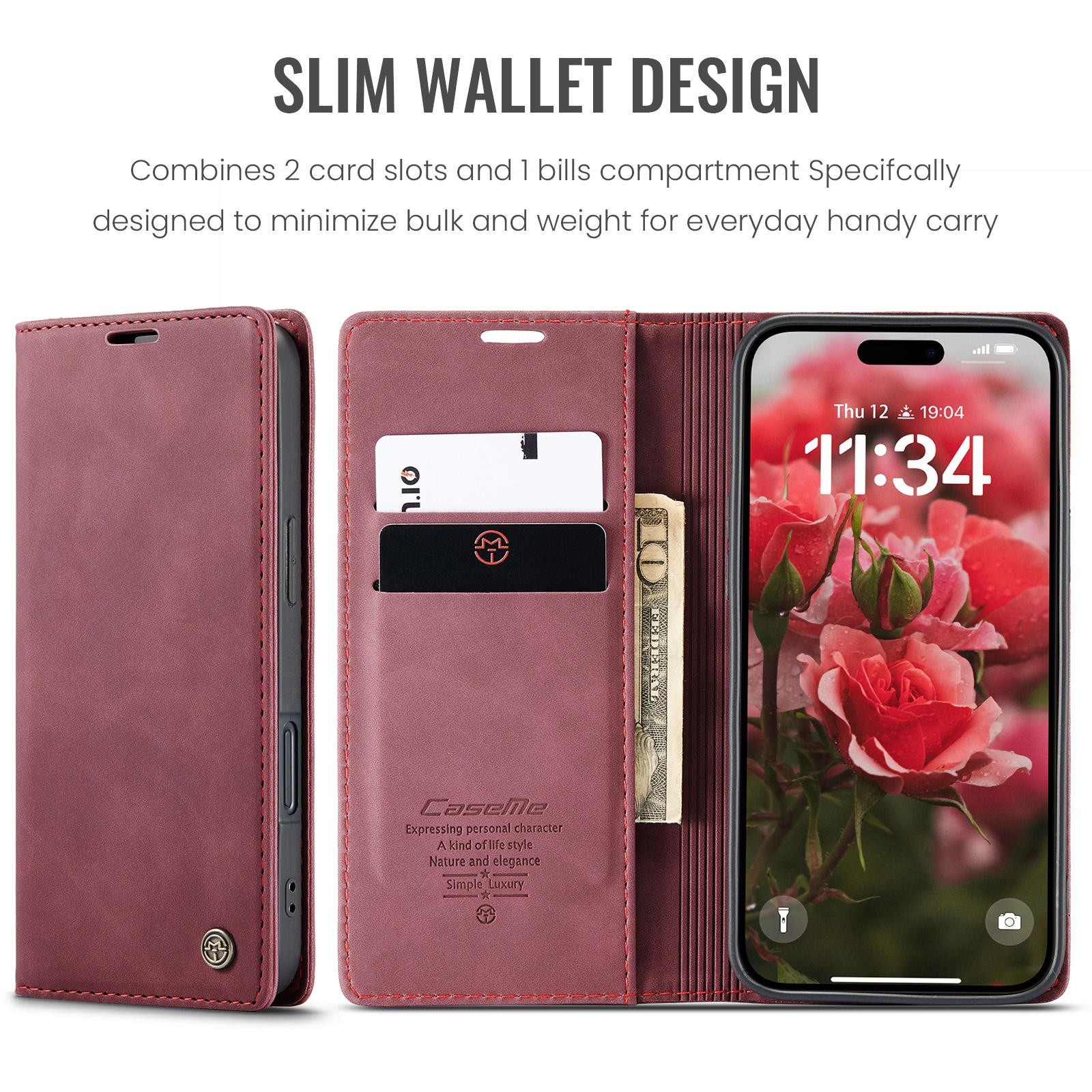 CaseMe 013 iPhone 16 Retro Leather Θήκη Βιβλίο -Red