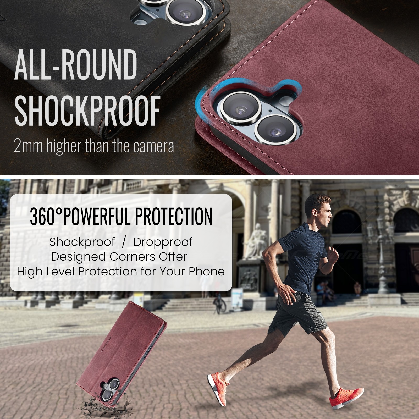 CaseMe 013 iPhone 16 Retro Leather Θήκη Βιβλίο -Red
