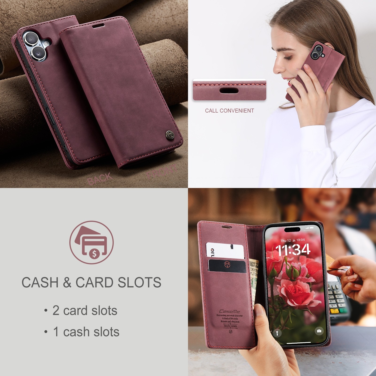 CaseMe 013 iPhone 16 Retro Leather Θήκη Βιβλίο -Red