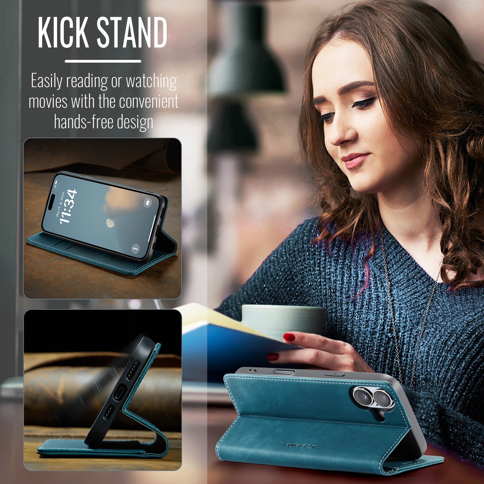 CaseMe 013 iPhone 16 Retro Leather Θήκη Βιβλίο -Blue