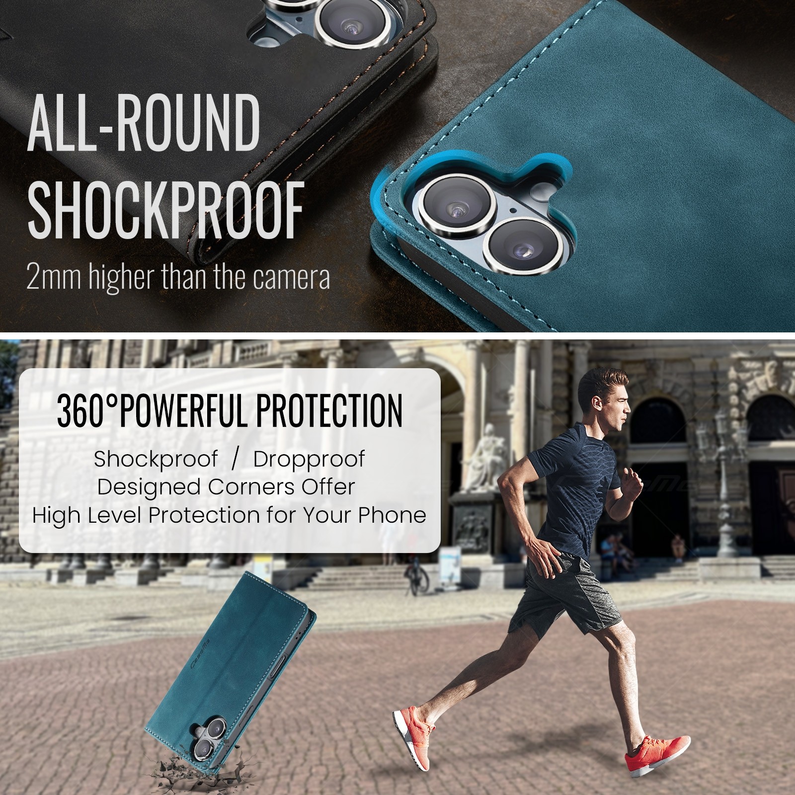 CaseMe 013 iPhone 16 Retro Leather Θήκη Βιβλίο -Blue