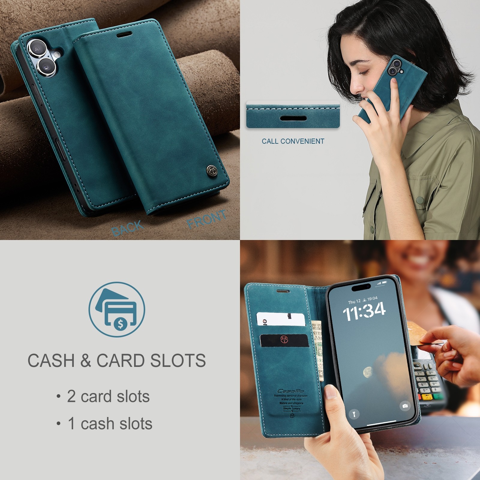 CaseMe 013 iPhone 16 Retro Leather Θήκη Βιβλίο -Blue