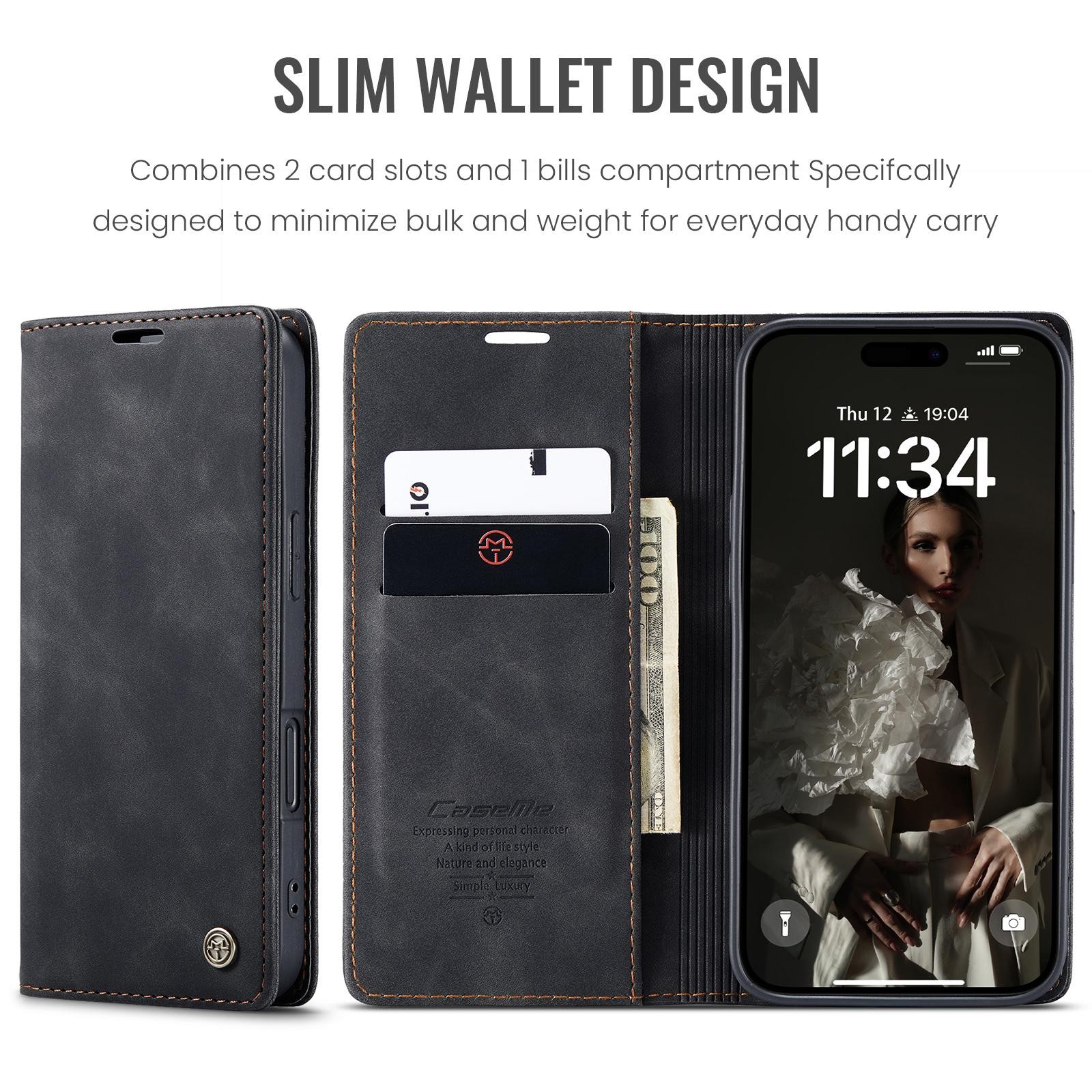 CaseMe 013 iPhone 16 Retro Leather Θήκη Βιβλίο -Black