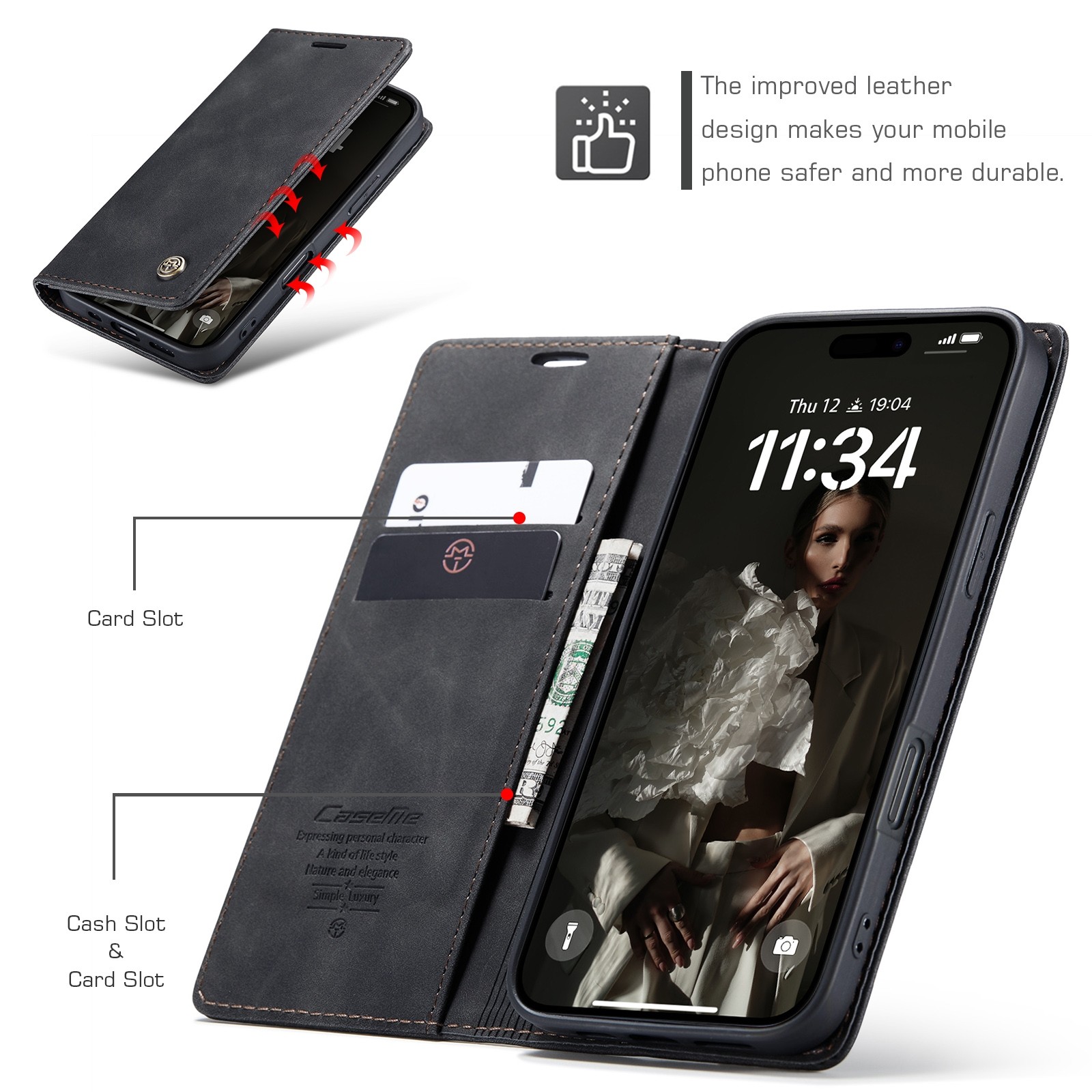 CaseMe 013 iPhone 16 Retro Leather Θήκη Βιβλίο -Black