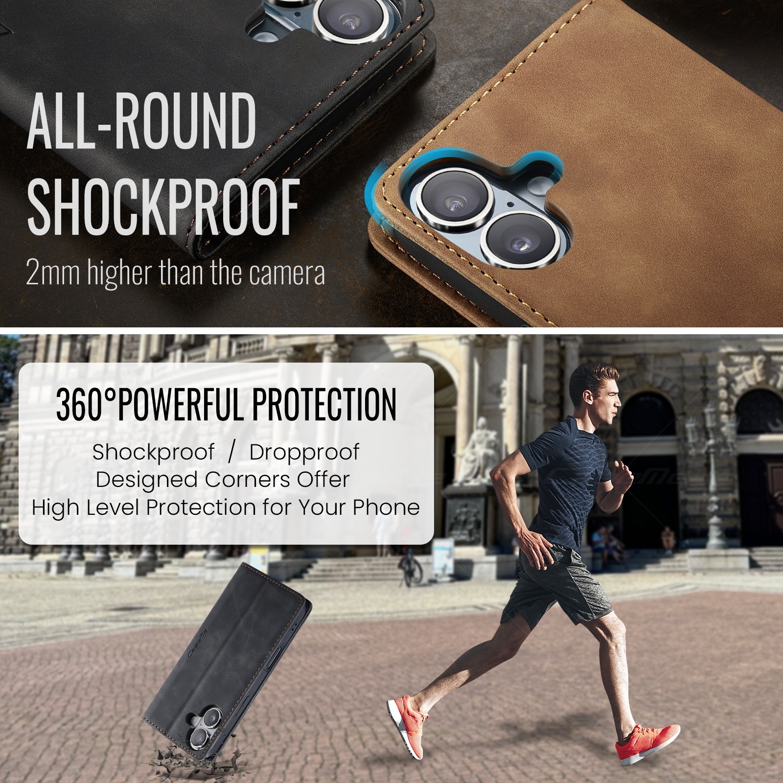 CaseMe 013 iPhone 16 Retro Leather Θήκη Βιβλίο -Black