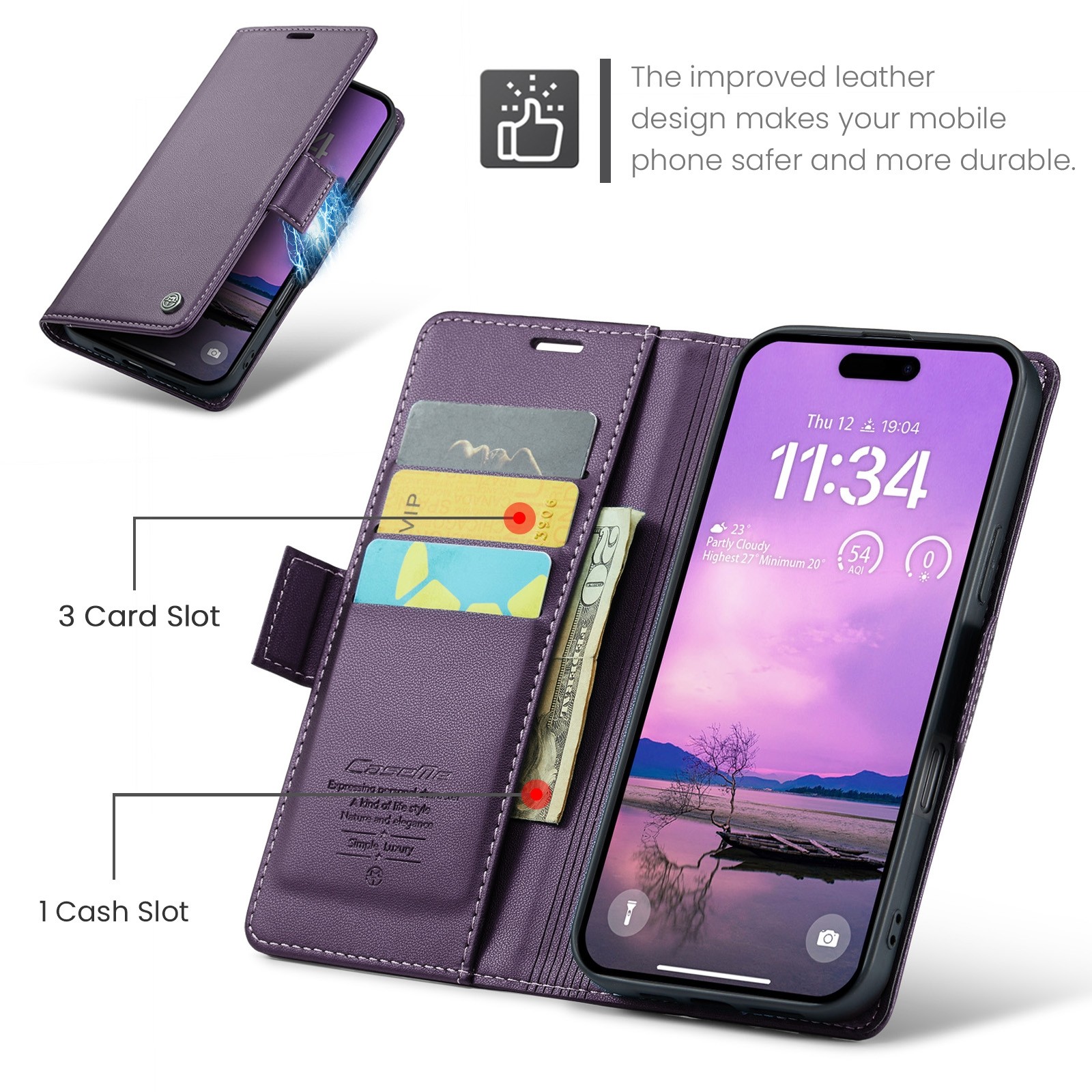 CaseMe 023 iPhone 16 RFID Θήκη Πορτοφόλι Δερμάτινη –Purple