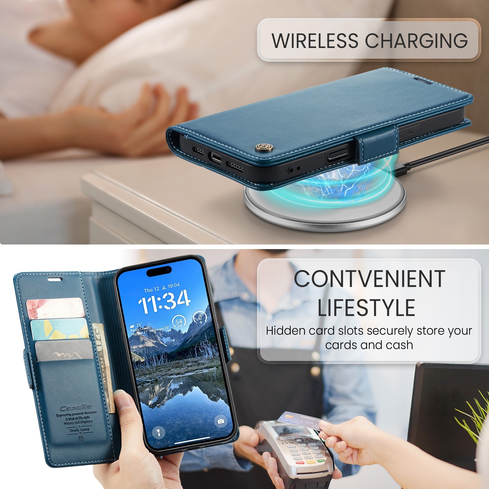 CaseMe 023 iPhone 16 RFID Θήκη Πορτοφόλι Δερμάτινη –Blue