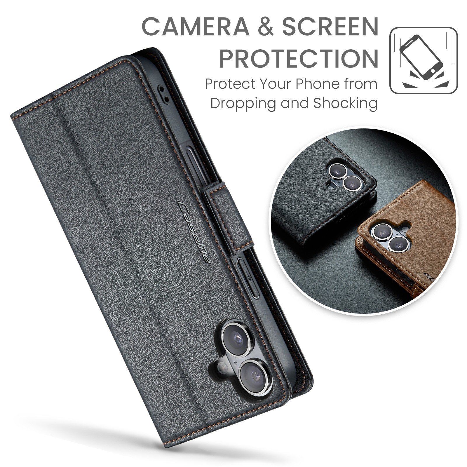 CaseMe 023 iPhone 16 RFID Θήκη Πορτοφόλι Δερμάτινη –Black