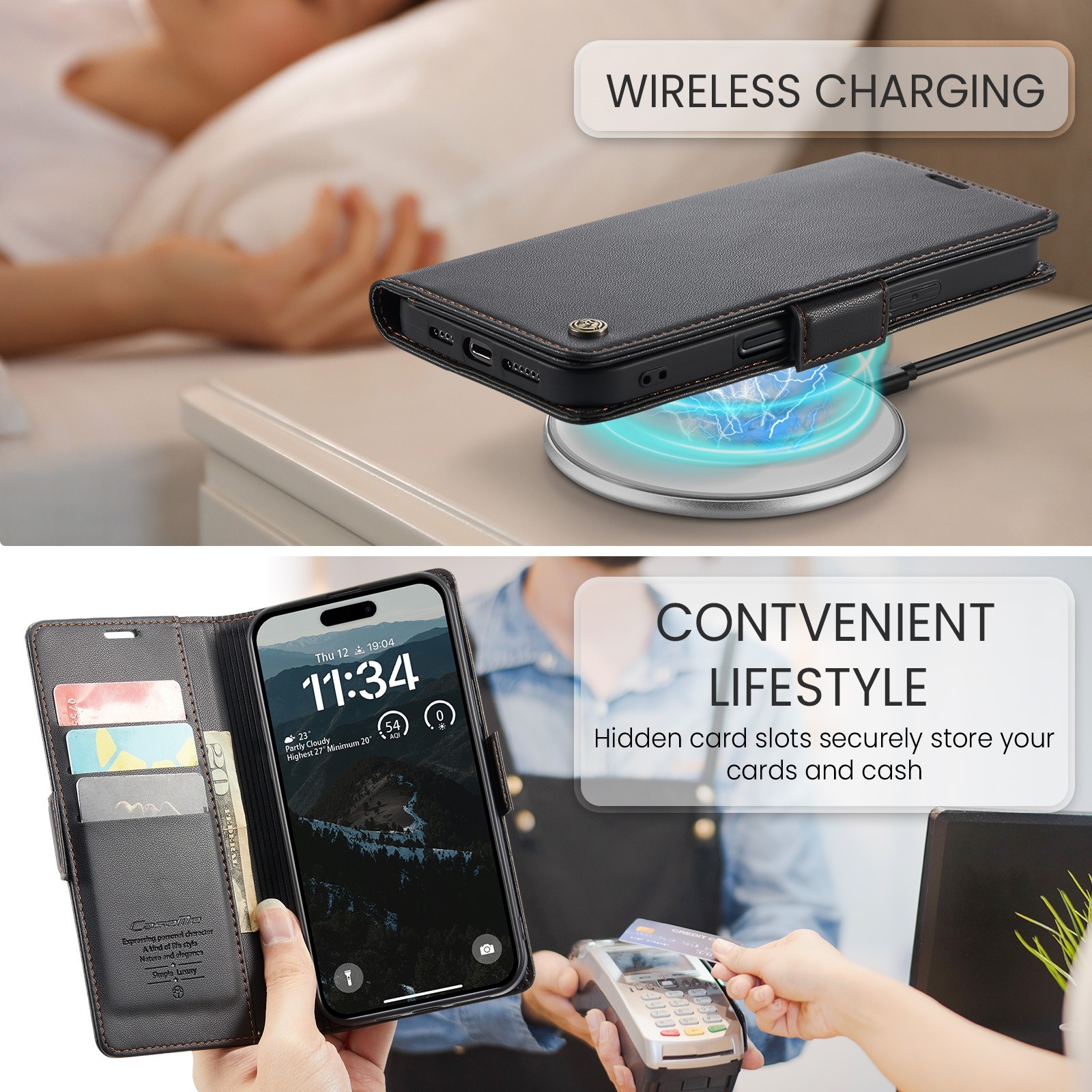CaseMe 023 iPhone 16 RFID Θήκη Πορτοφόλι Δερμάτινη –Black