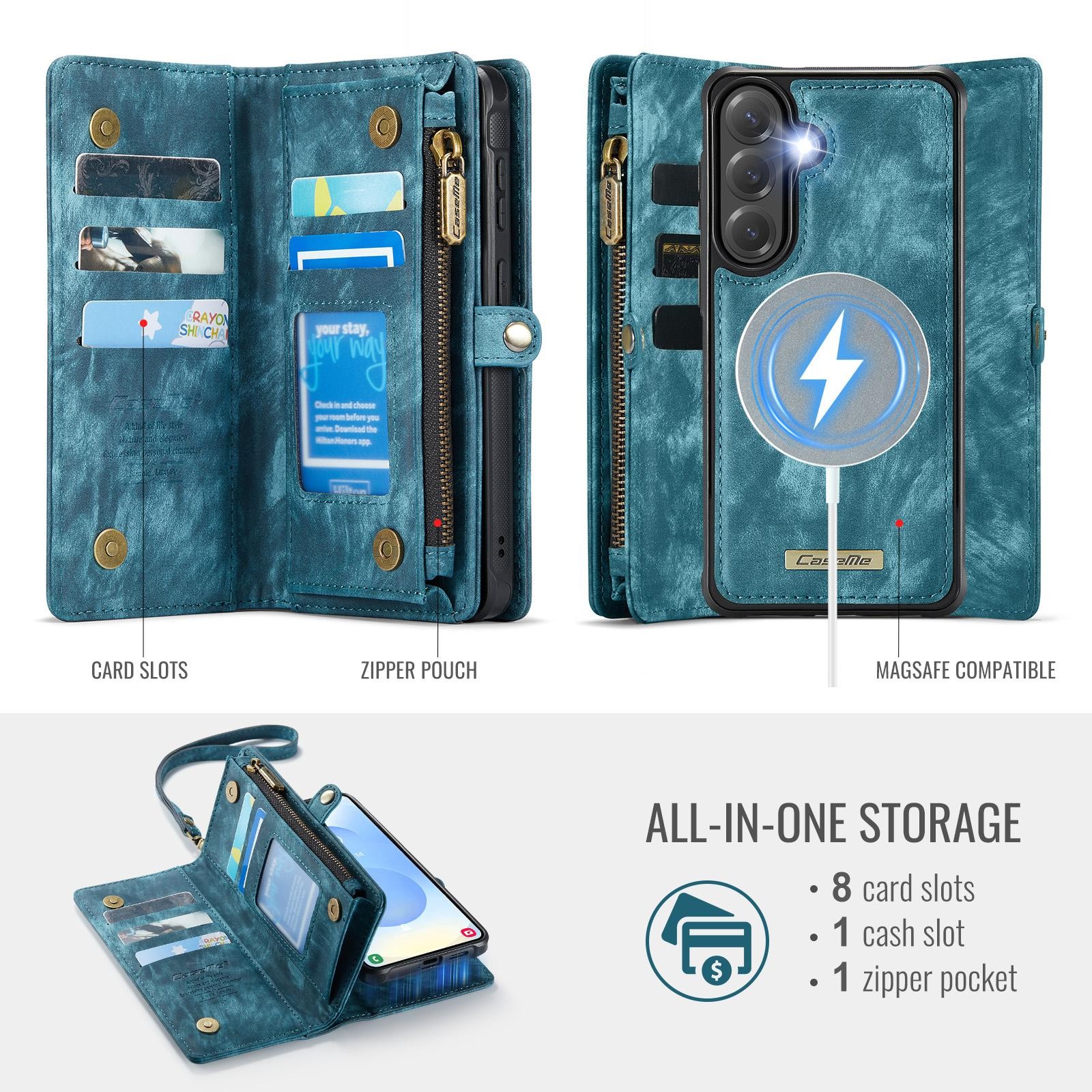 CaseMe 008 Samsung Galaxy S26 5G Θήκη Πορτοφόλι με Αποσπώμενη Θήκη Σιλικόνης -Blue