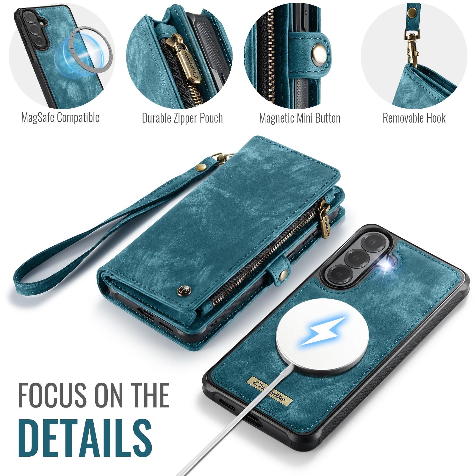 CaseMe 008 Samsung Galaxy S26 5G Θήκη Πορτοφόλι με Αποσπώμενη Θήκη Σιλικόνης -Blue
