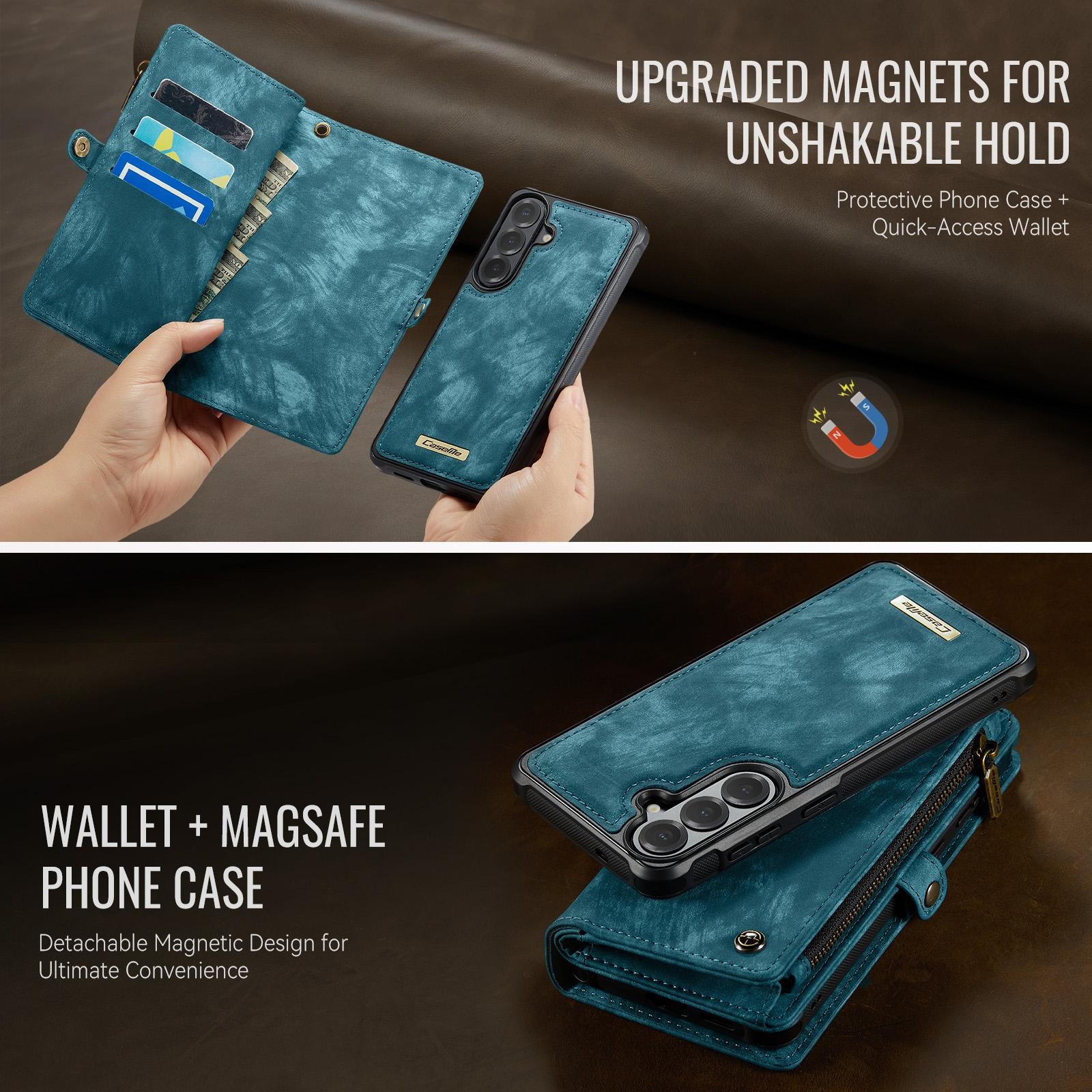CaseMe 008 Samsung Galaxy S26 5G Θήκη Πορτοφόλι με Αποσπώμενη Θήκη Σιλικόνης -Blue
