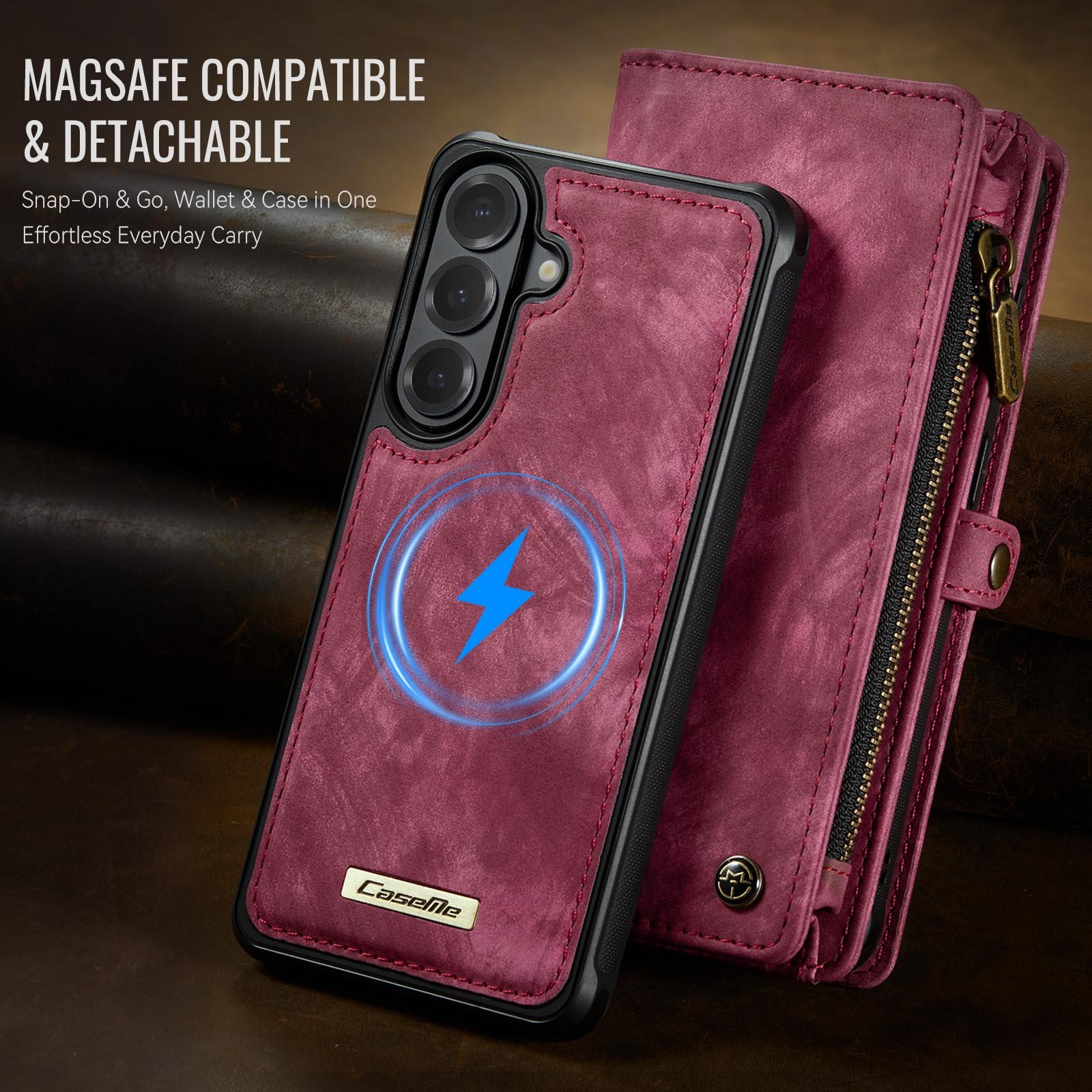CaseMe 008 Samsung Galaxy S26 5G Θήκη Πορτοφόλι με Αποσπώμενη Θήκη Σιλικόνης -Wine red