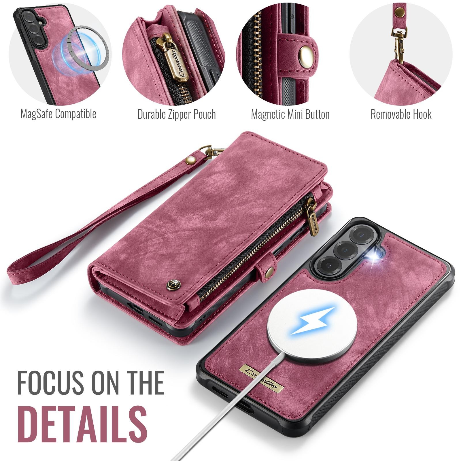 CaseMe 008 Samsung Galaxy S26 5G Θήκη Πορτοφόλι με Αποσπώμενη Θήκη Σιλικόνης -Wine red