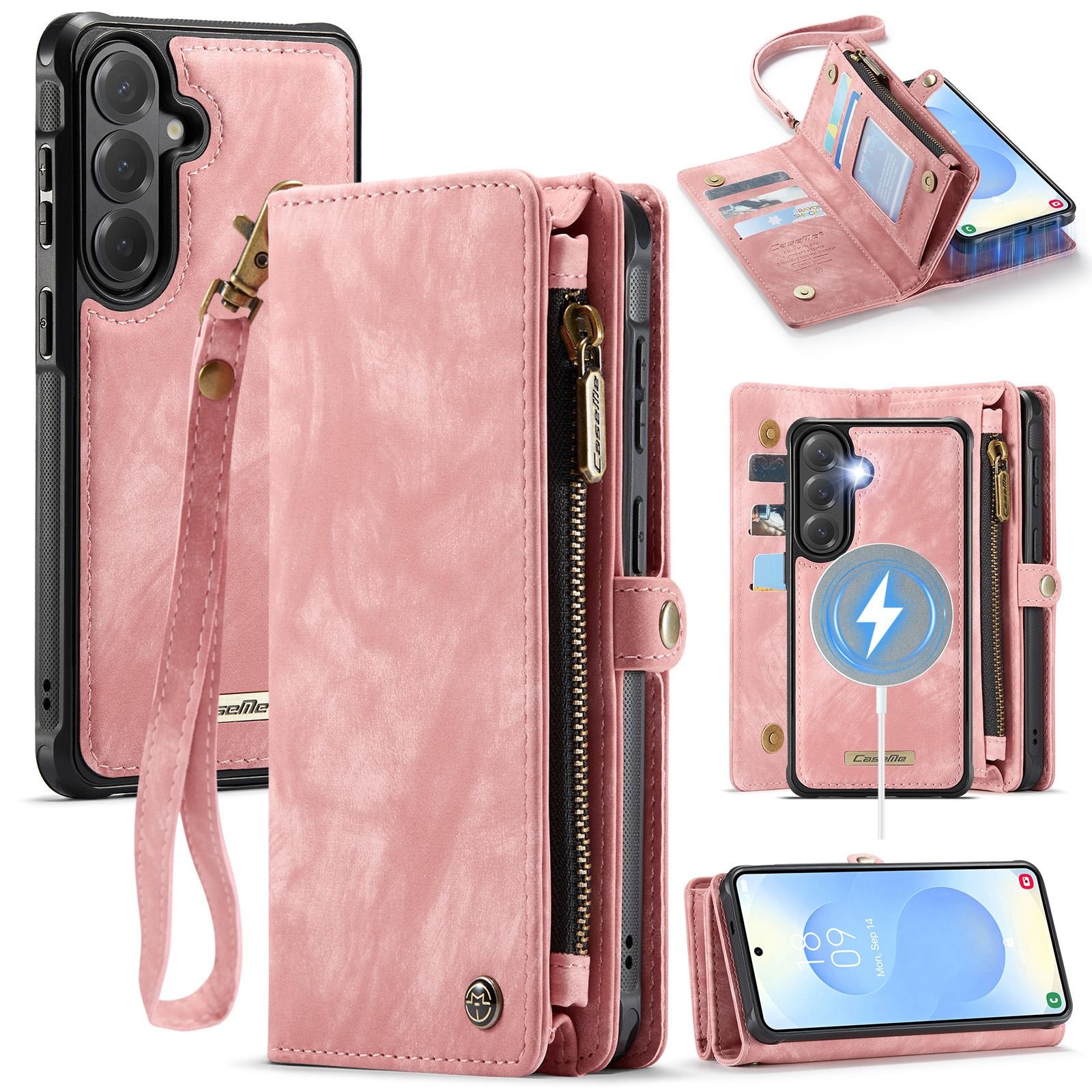 CaseMe 008 Samsung Galaxy S26 5G Θήκη Πορτοφόλι με Αποσπώμενη Θήκη Σιλικόνης -Pink