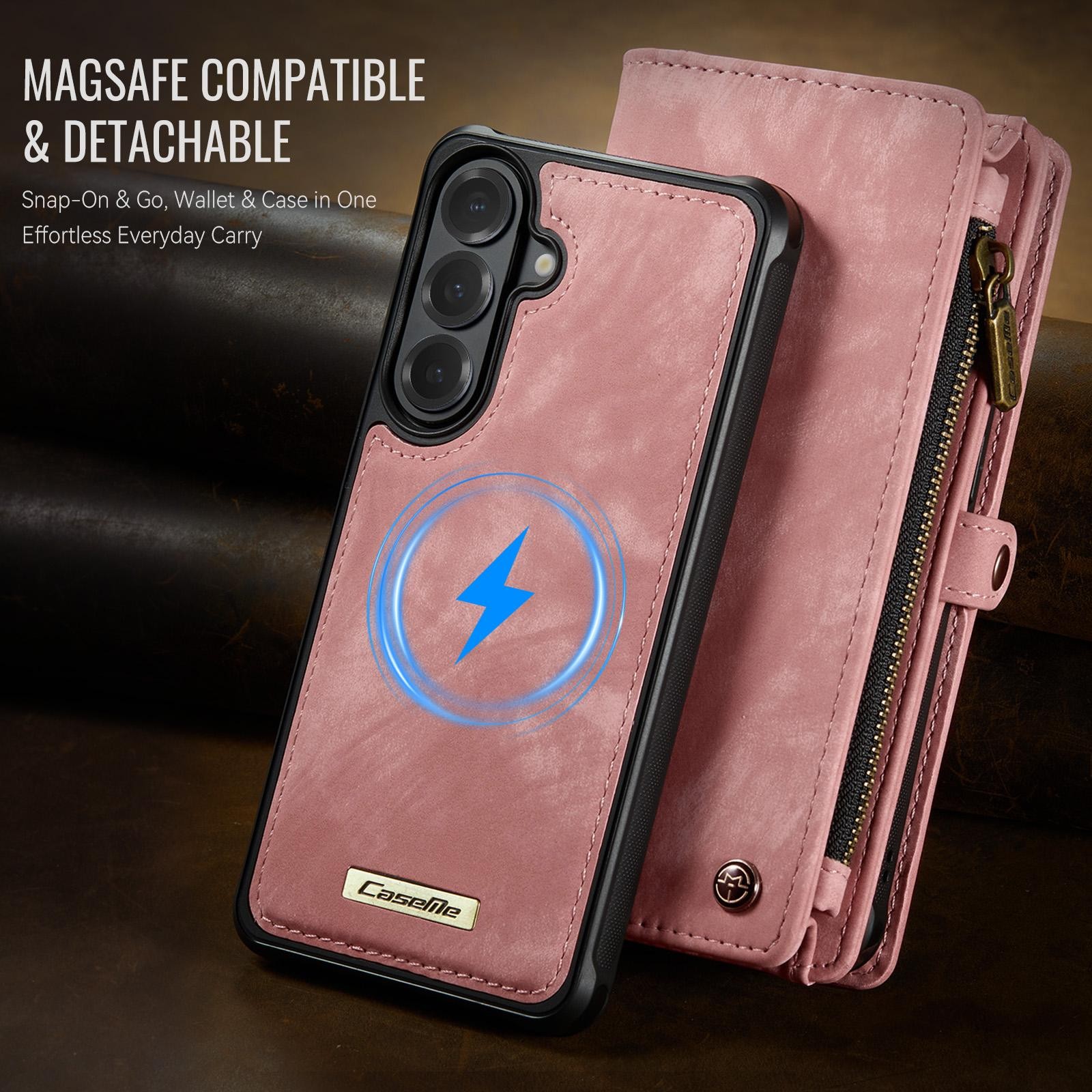 CaseMe 008 Samsung Galaxy S26 5G Θήκη Πορτοφόλι με Αποσπώμενη Θήκη Σιλικόνης -Pink
