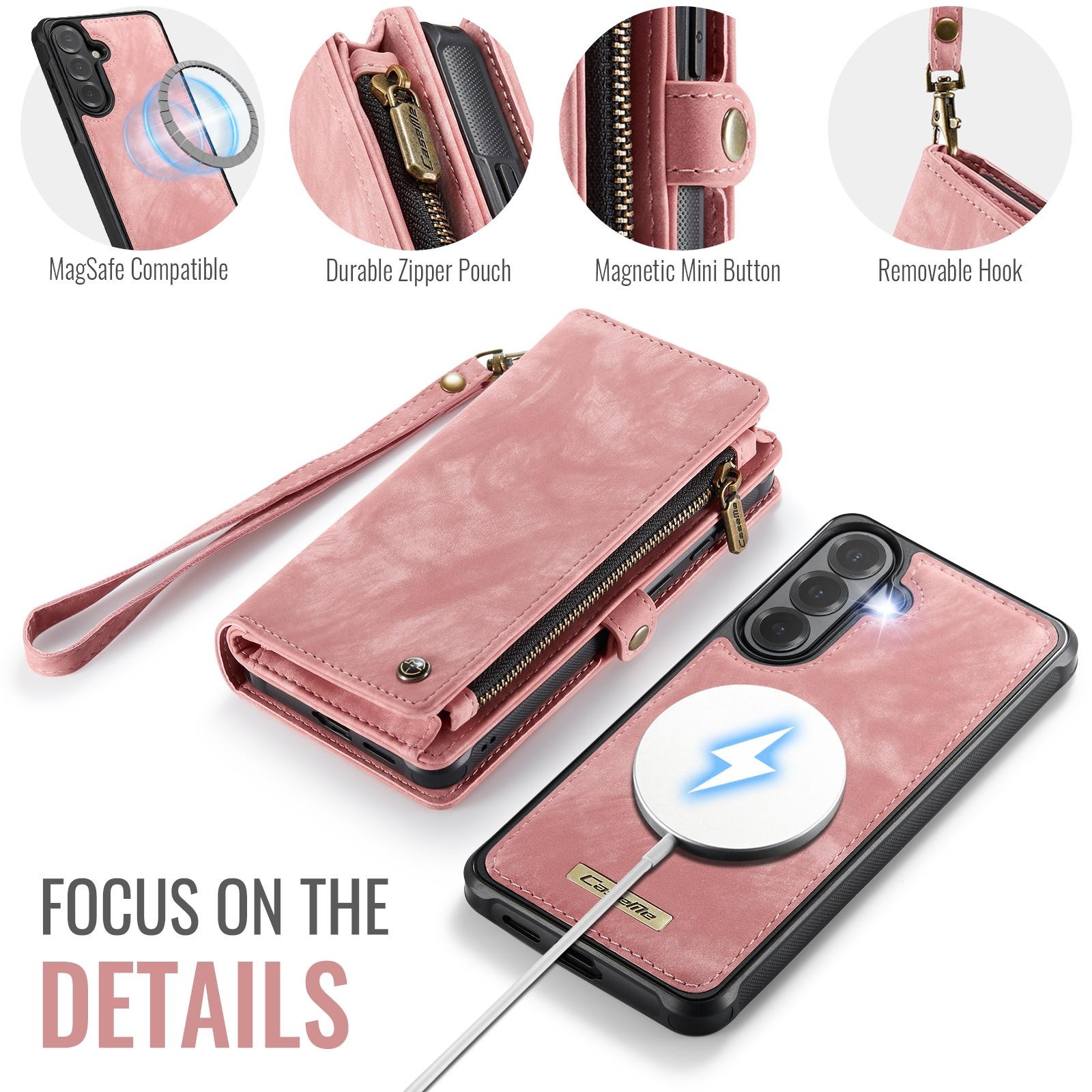 CaseMe 008 Samsung Galaxy S26 5G Θήκη Πορτοφόλι με Αποσπώμενη Θήκη Σιλικόνης -Pink